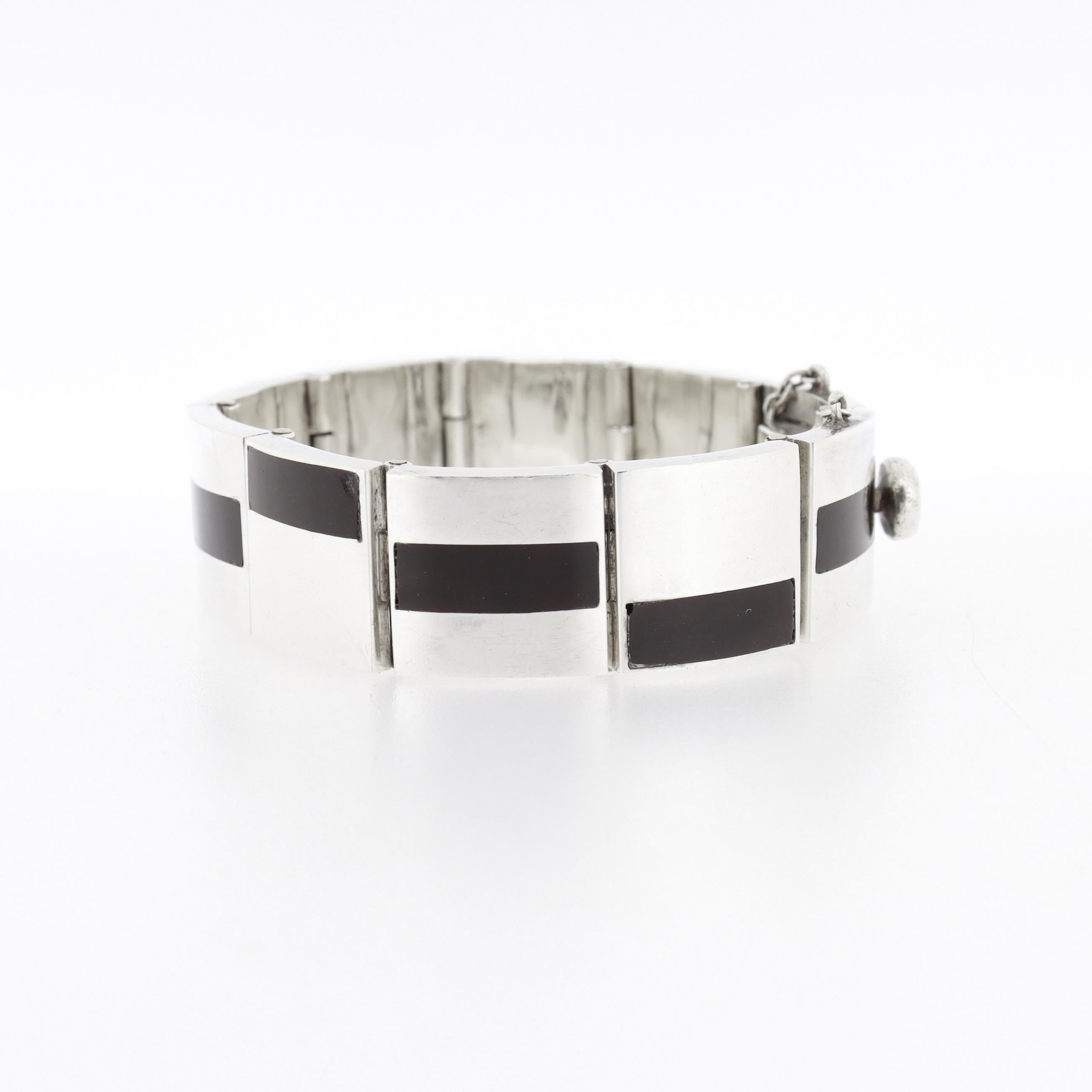 Antonio Pineda Bracciale a maglie in argento e ossidiana messicano di metà secolo in vendita 5