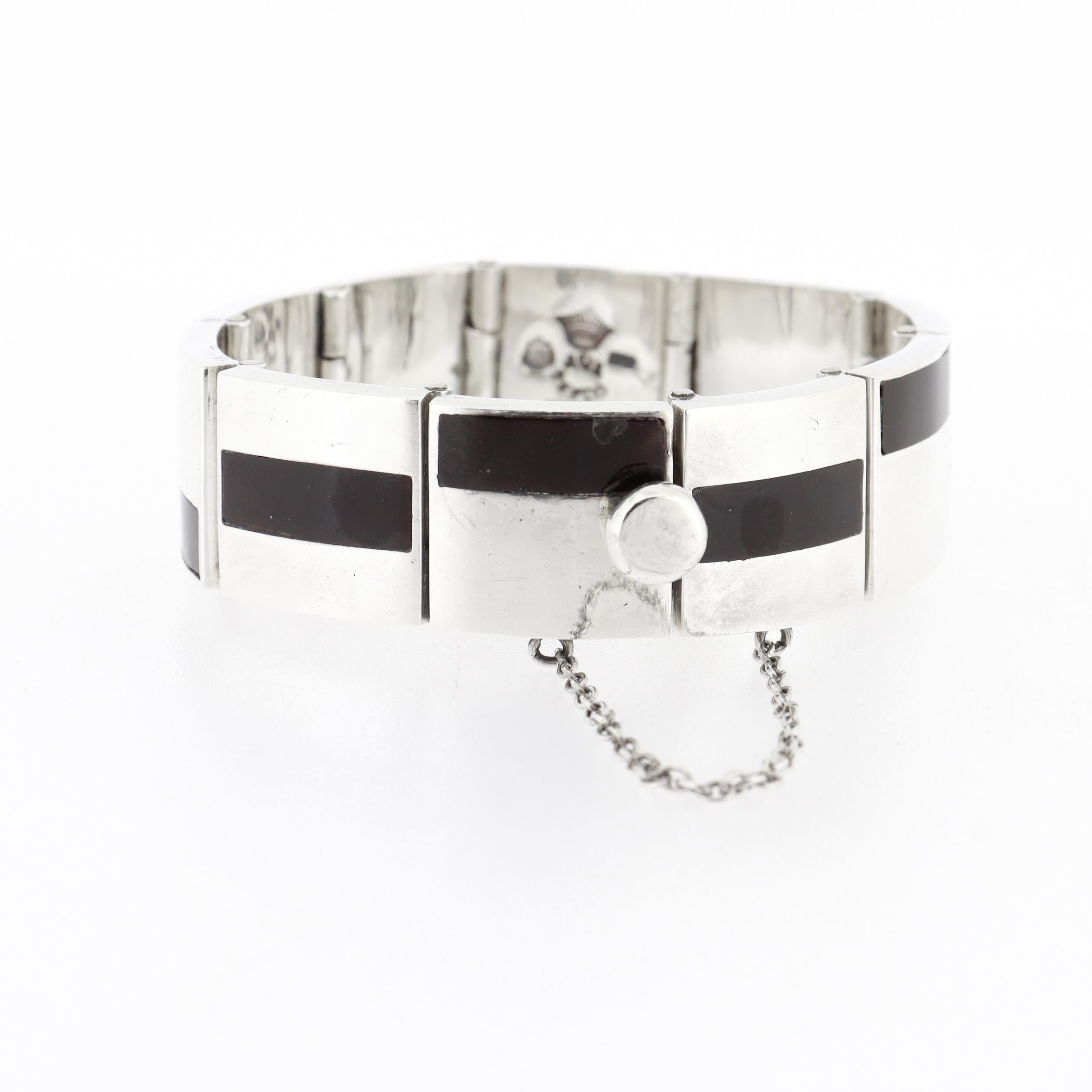 Antonio Pineda Bracciale a maglie in argento e ossidiana messicano di metà secolo in vendita 6