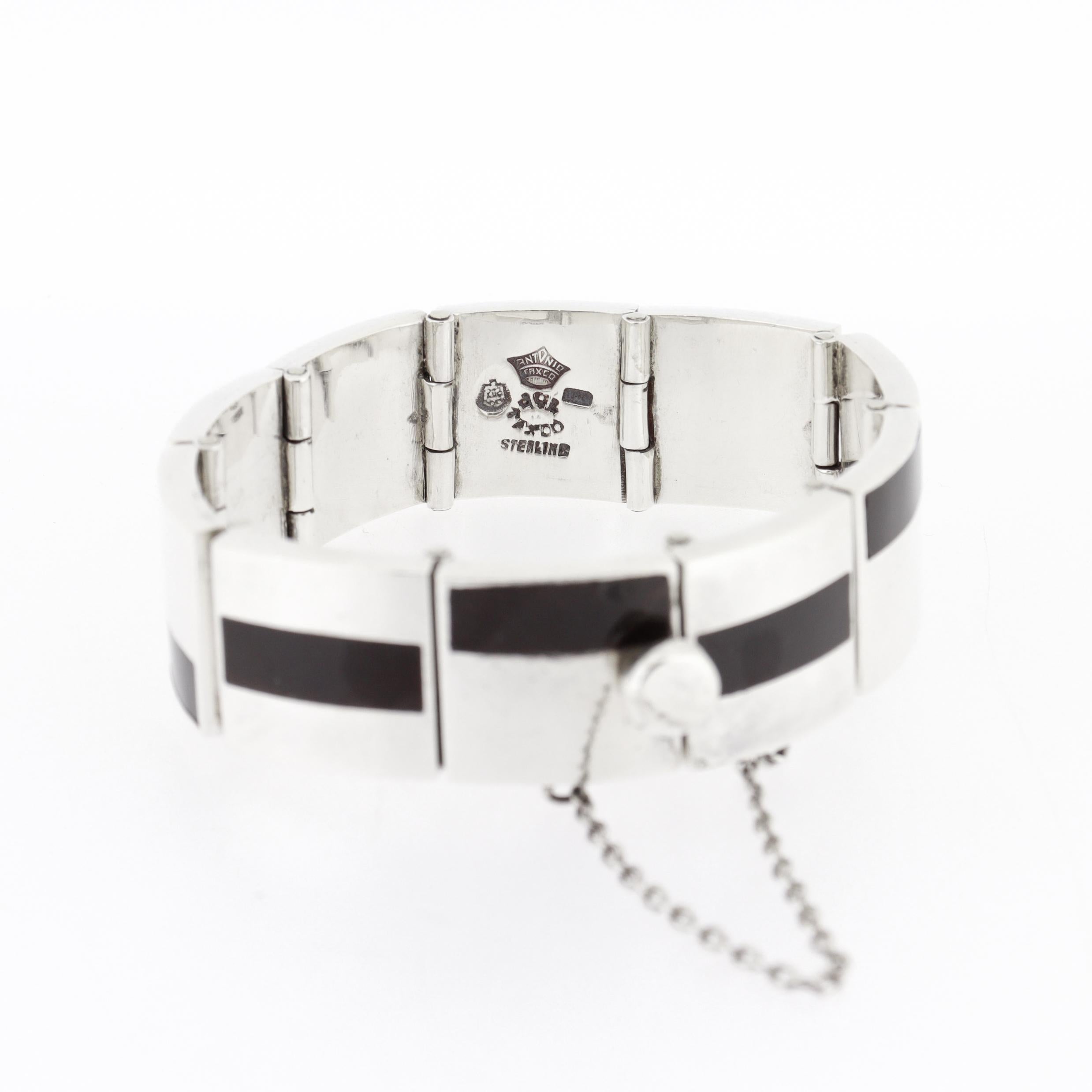 Antonio Pineda Bracciale a maglie in argento e ossidiana messicano di metà secolo in vendita 7