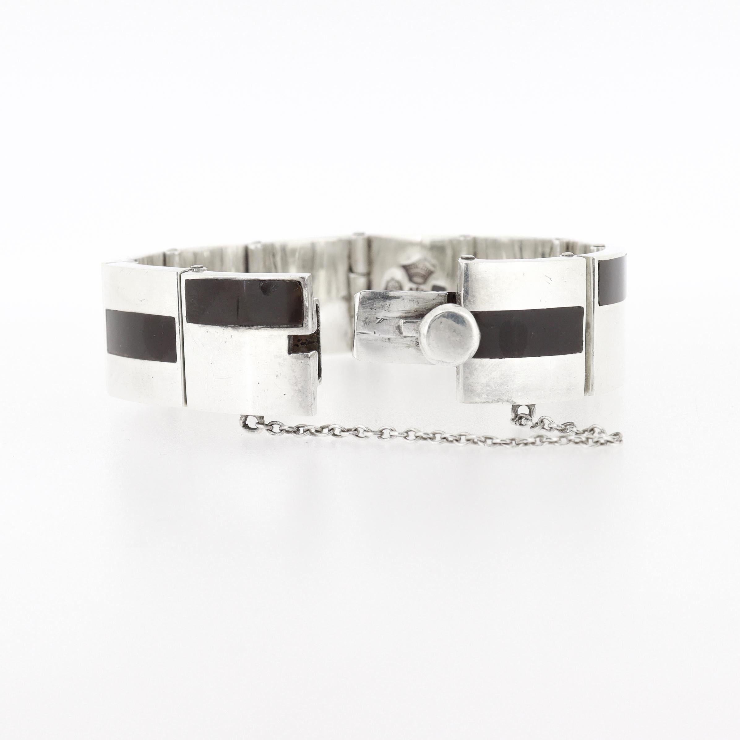 Antonio Pineda Bracciale a maglie in argento e ossidiana messicano di metà secolo in vendita 8