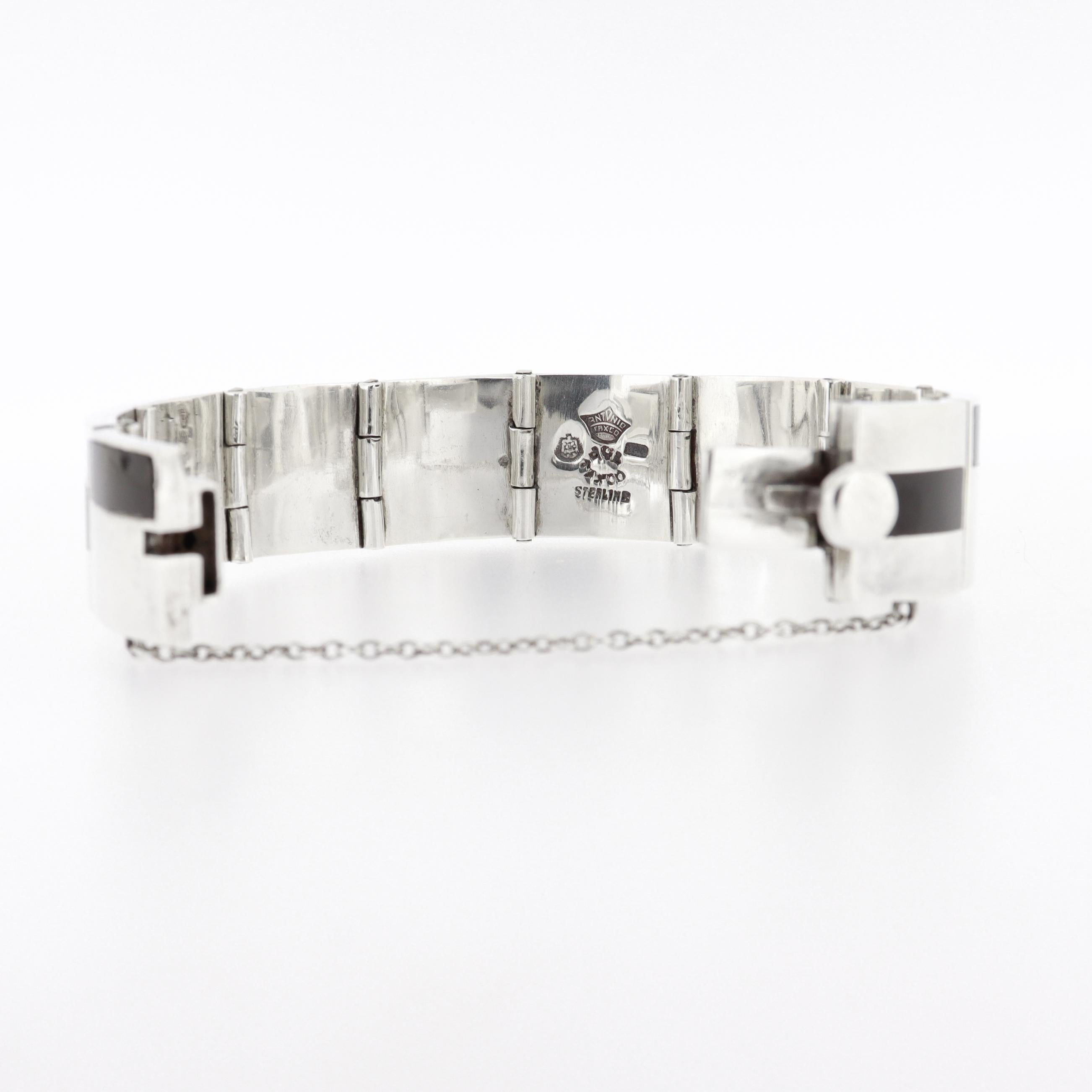 Antonio Pineda Bracciale a maglie in argento e ossidiana messicano di metà secolo in vendita 10