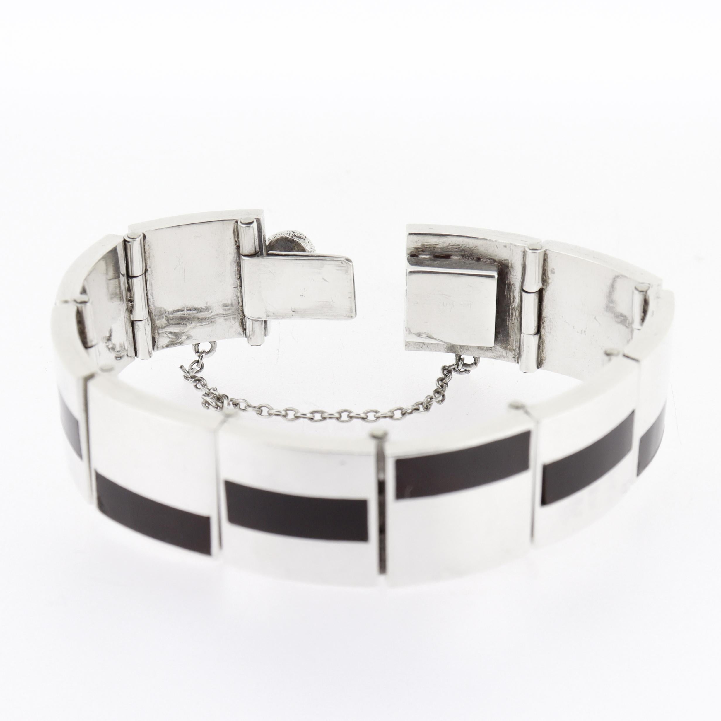 Antonio Pineda Bracciale a maglie in argento e ossidiana messicano di metà secolo in vendita 11