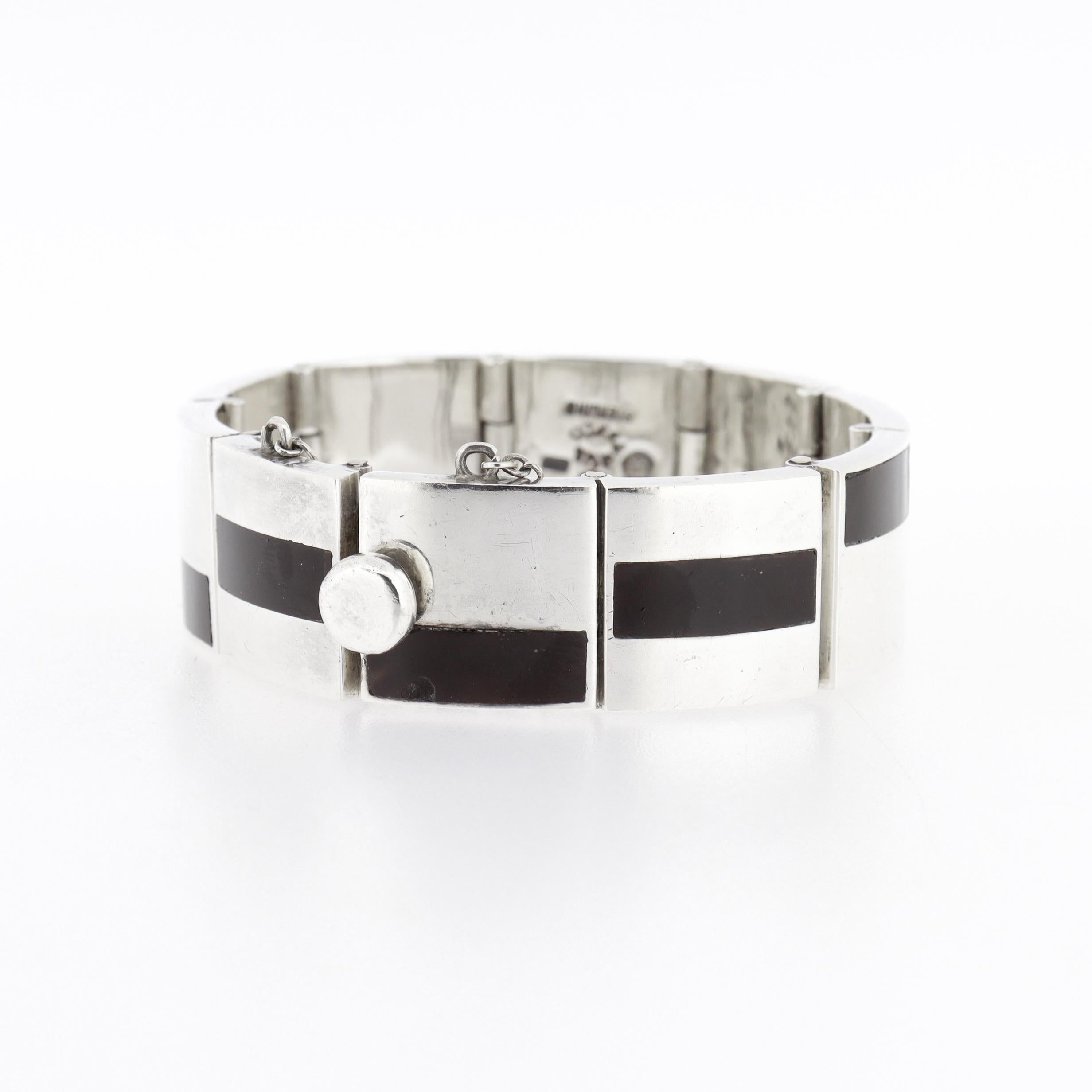 Antonio Pineda Bracciale a maglie in argento e ossidiana messicano di metà secolo In condizioni buone in vendita a Philadelphia, PA