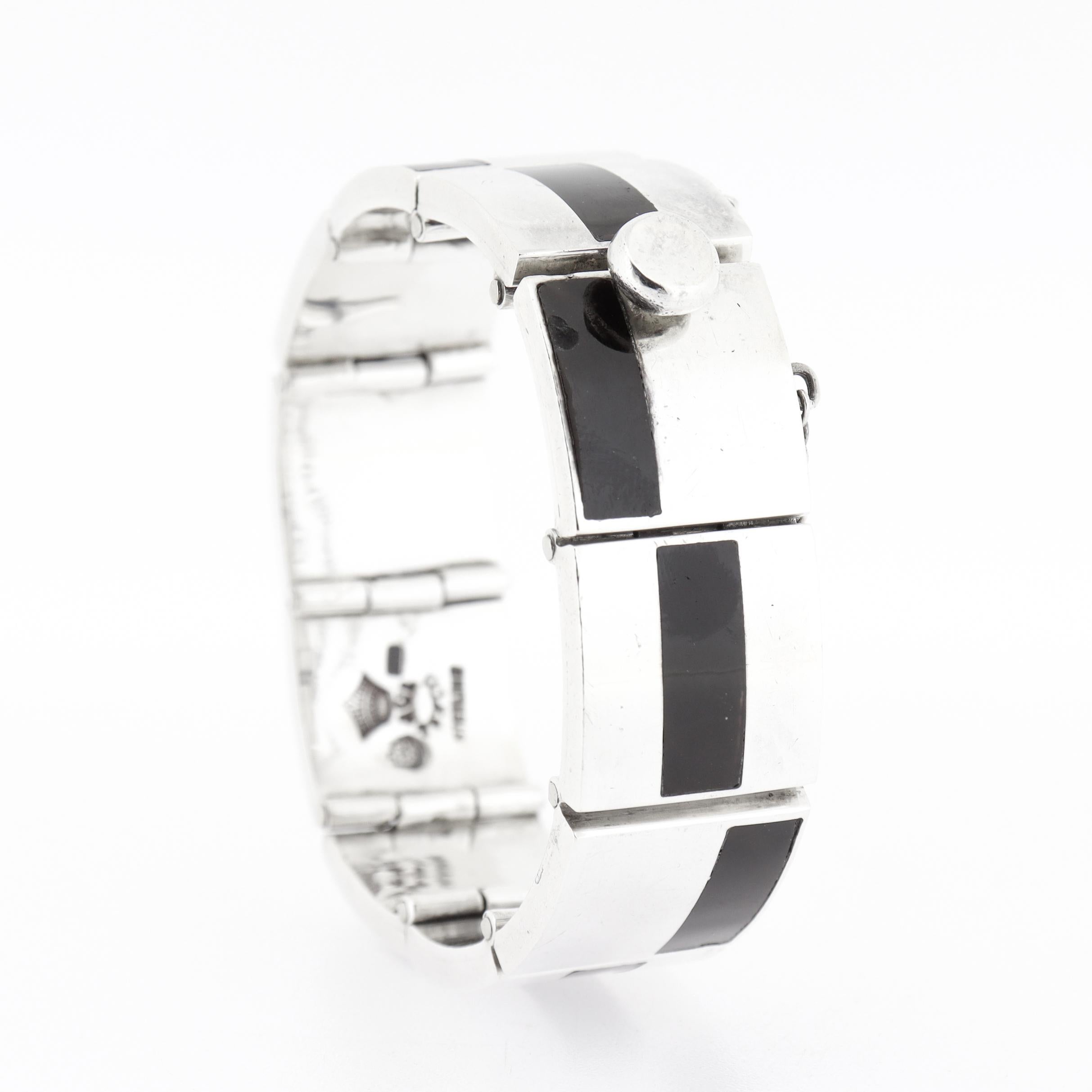 Antonio Pineda Bracciale a maglie in argento e ossidiana messicano di metà secolo in vendita 1