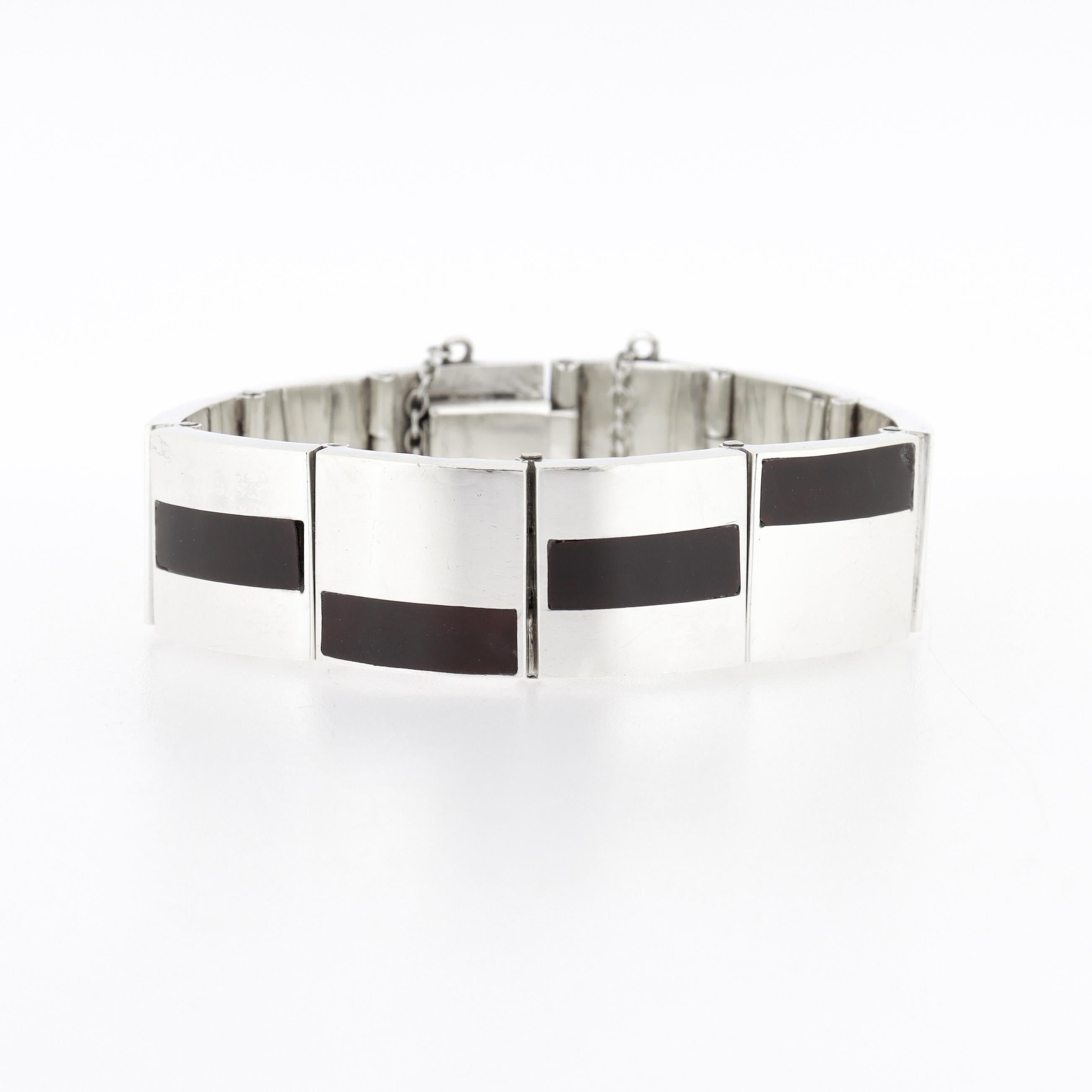 Antonio Pineda Bracciale a maglie in argento e ossidiana messicano di metà secolo in vendita 4
