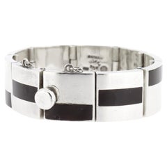 Antonio Pineda Bracciale a maglie in argento e ossidiana messicano di metà secolo