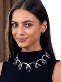 Antonio Pineda Mid-Century Modernist Amethyst Silver Vintage Fringe Necklace