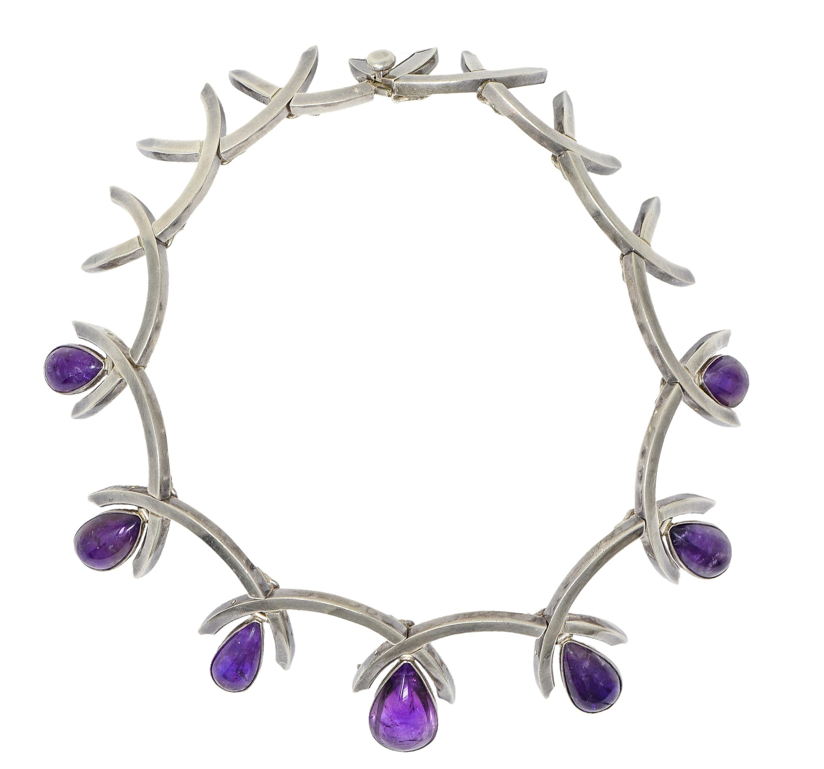 Moderno Antonio Pineda - Collana con frange vintage in argento e ametista del Mid-Century Modernist in vendita