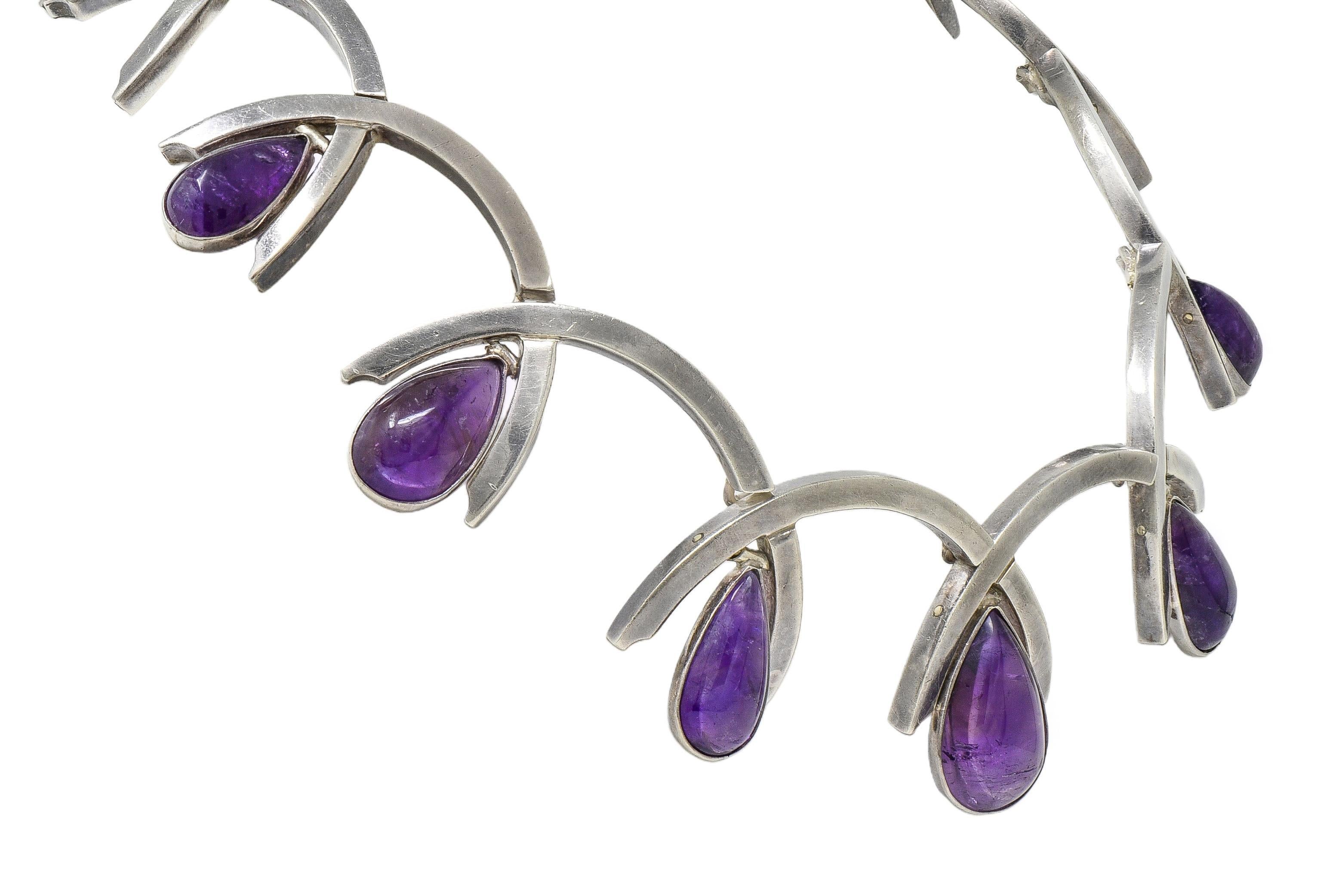 Cabochon Antonio Pineda - Collana con frange vintage in argento e ametista del Mid-Century Modernist in vendita