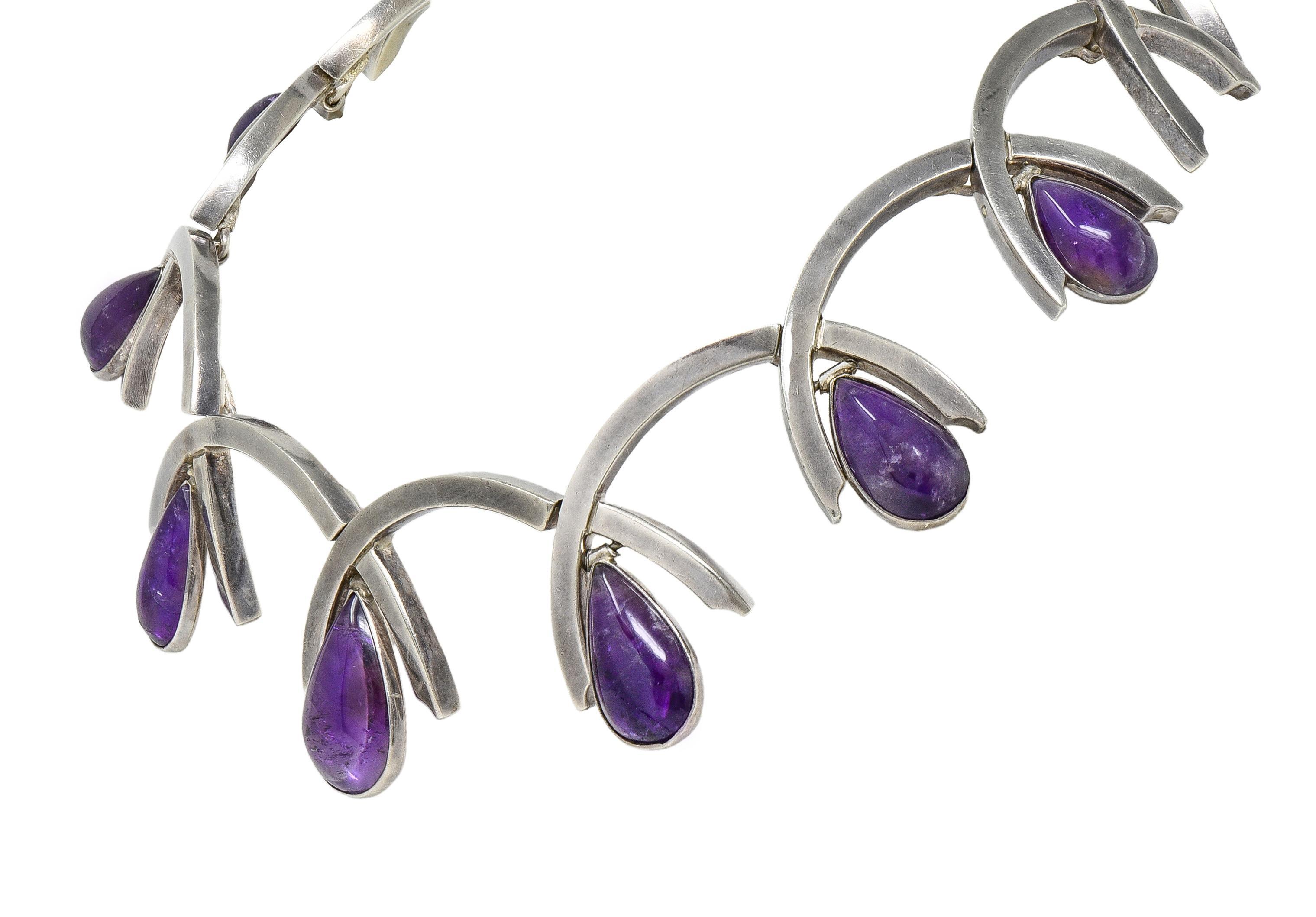 Donna Antonio Pineda - Collana con frange vintage in argento e ametista del Mid-Century Modernist in vendita