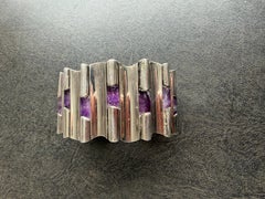 Antonio Pineda Pulsera de Vara Amatista Fina Plata de Ley 970 7" Taxco Mexico