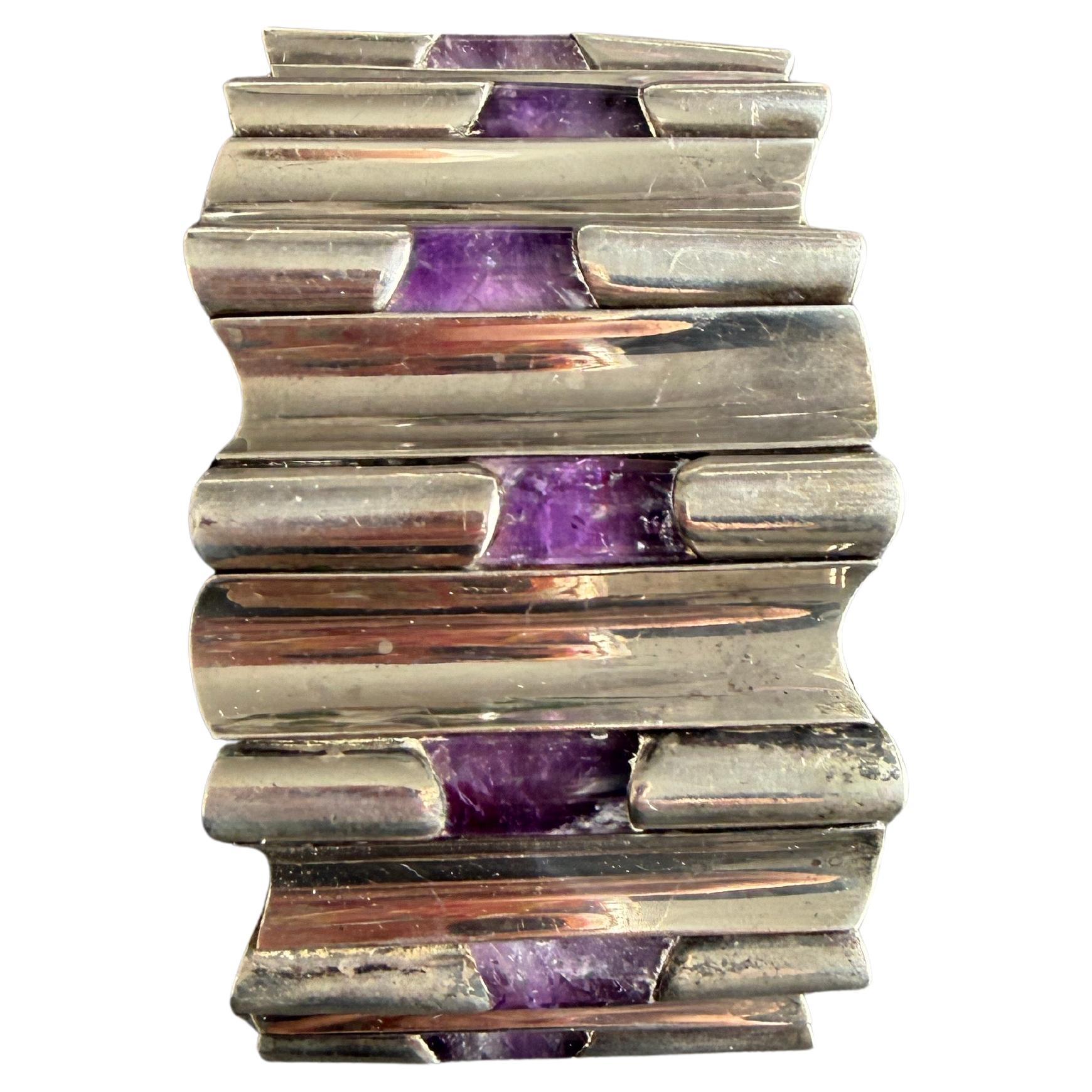 Antonio Pineda Rod Bracelet Amethyst Fine 970 Sterling Silver 7" Taxco Mexico For Sale