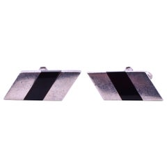 Vintage Antonio Pineda Sterling and Rectangle Onyx Cufflinks, circa 1950