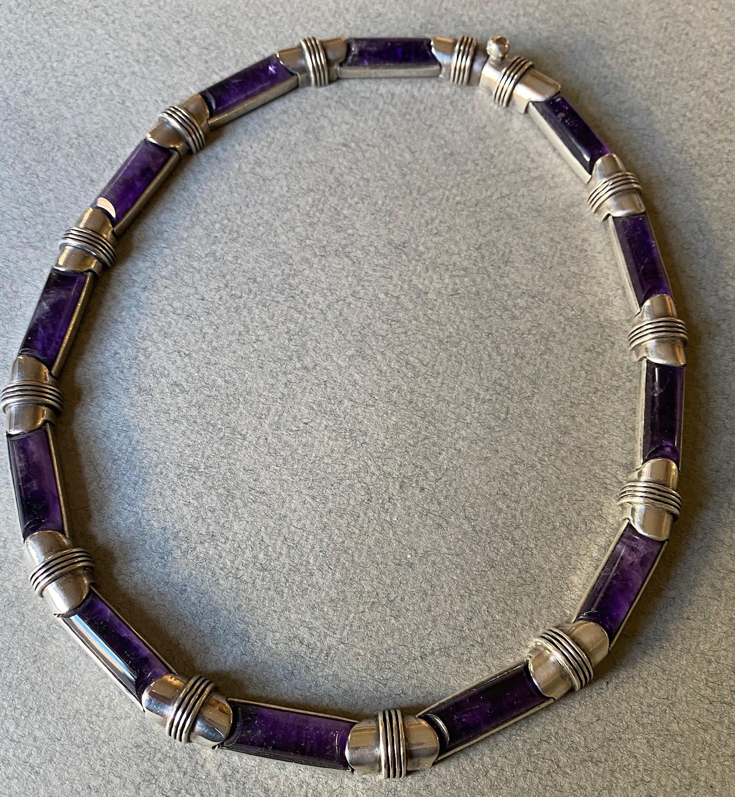 Women's Antonio Pineda Sterling Silver and Amethyst Necklace For Sale