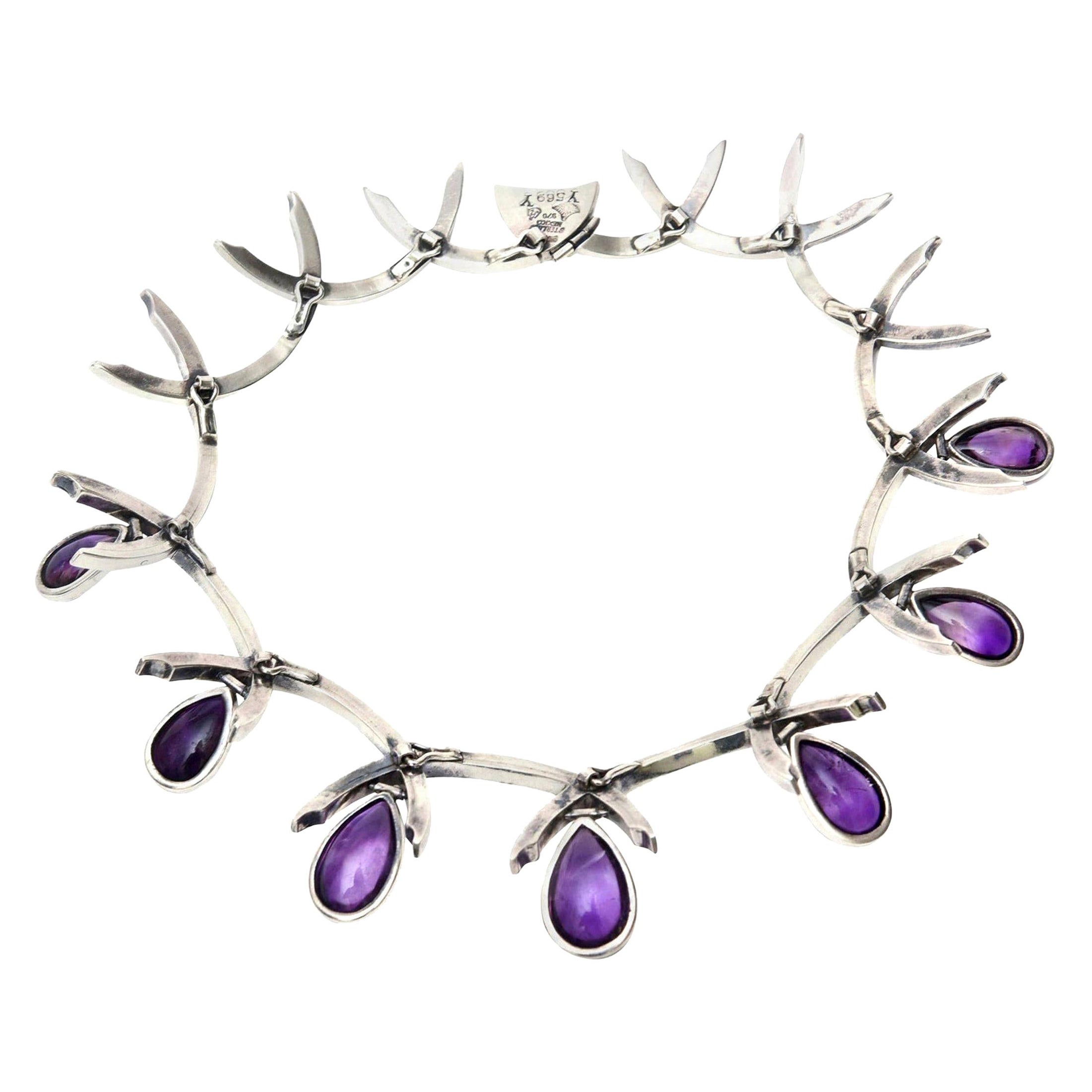Antonio Pineda Sterling Silver and Amethyst Sculptural Collar Necklace Vintage