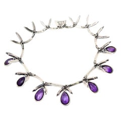Antonio Pineda Sterling Silver and Amethyst Sculptural Collar Necklace Vintage