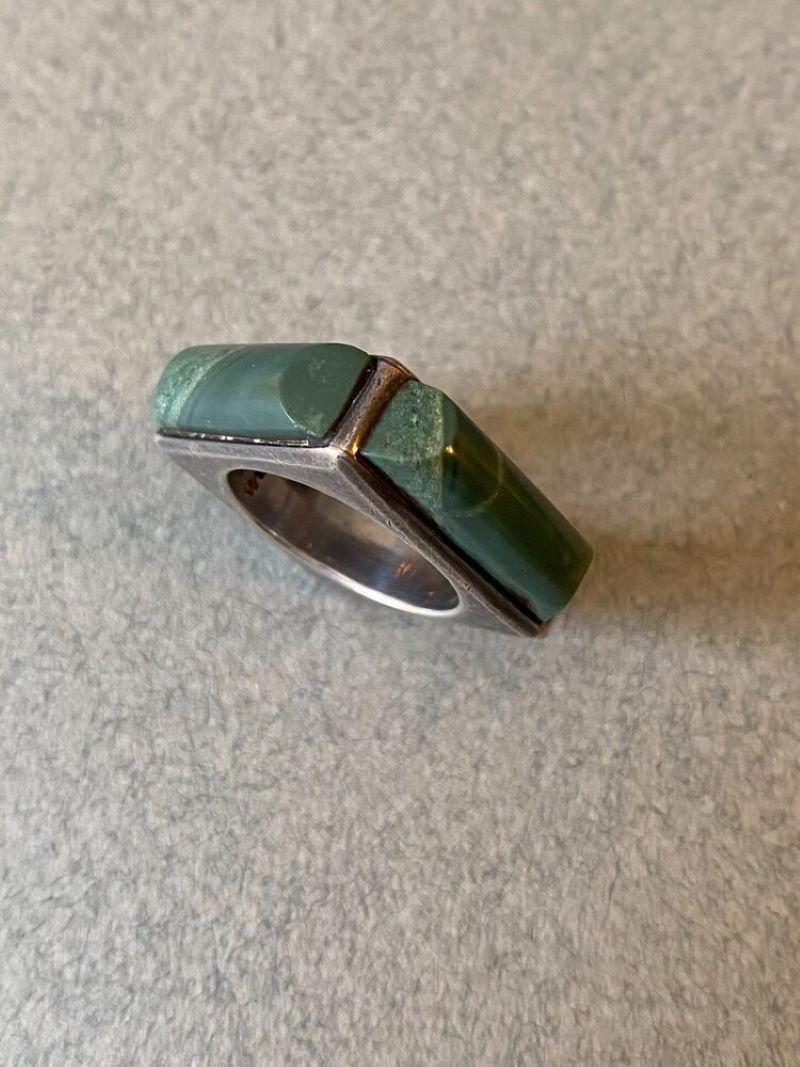 Modernist Antonio Pineda Sterling Silver and Green Hardstone Ring