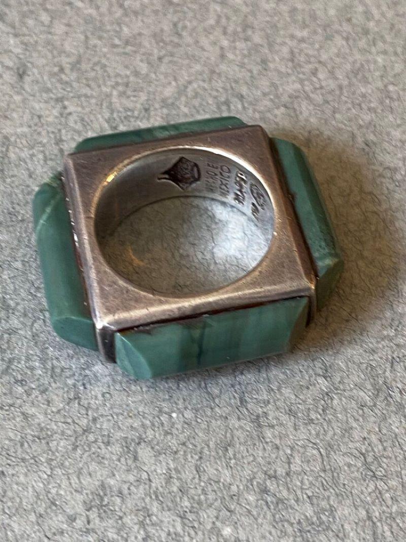 Antonio Pineda Sterling Silver and Green Hardstone Ring In Good Condition In Big Bend, WI