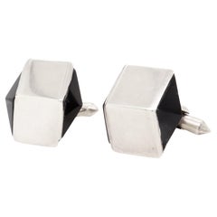 Antonio Pineda Sterling Silver and Onyx Mexican Op-Art Modernist Cufflinks