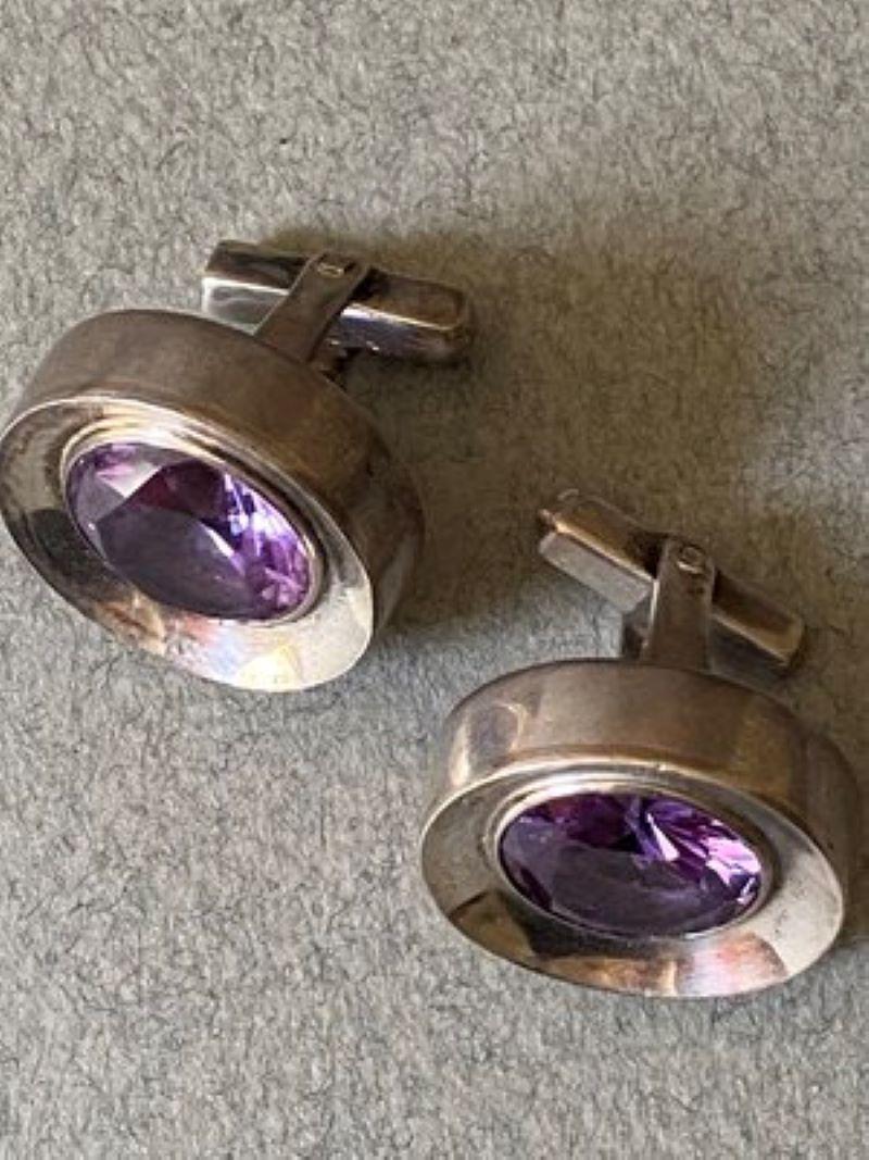 Contemporary Antonio Pineda Sterling Silver and Synthetic Sapphire Cufflinks For Sale