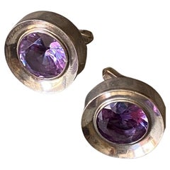 Antonio Pineda Sterling Silver and Synthetic Sapphire Cufflinks