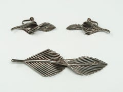 Antonio Pineda Sterling Silver Leaf Brooch and Earring Set
