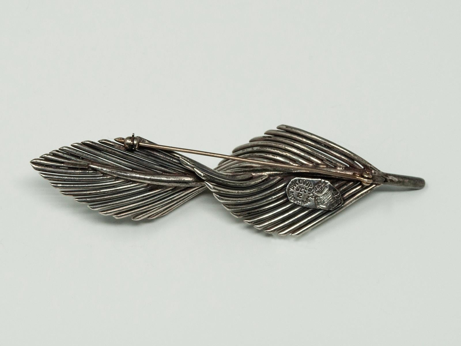 Women's Antonio Pineda Sterling Silver Leaf Brooch and Earring Set For Sale