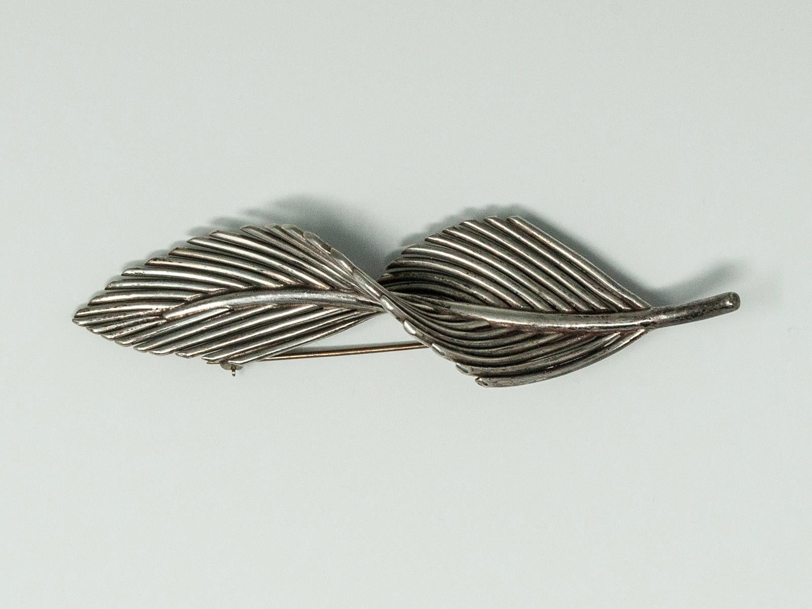 Antonio Pineda Sterling Silver Leaf Brooch and Earring Set For Sale 1