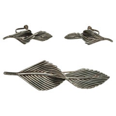 Antonio Pineda Sterling Silver Leaf Brooch and Earring Set