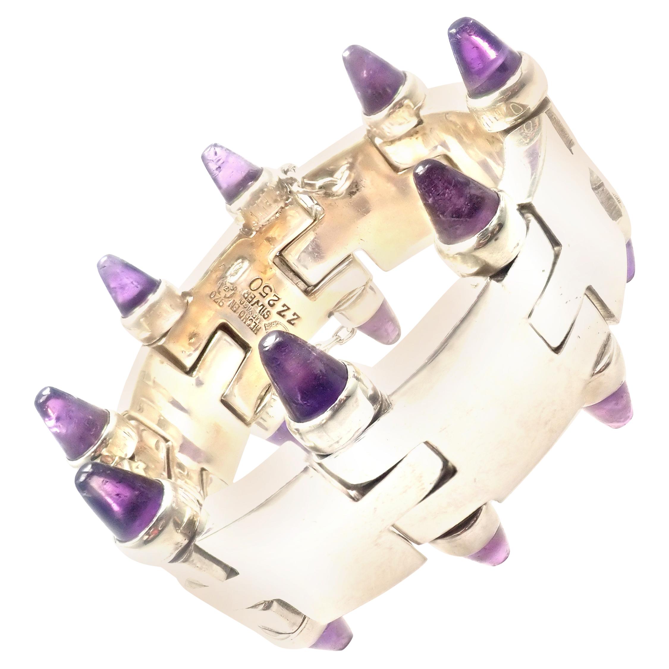 Antonio Pineda Taxco Amatista Pulsera de eslabones de plata de ley