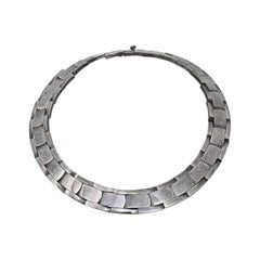 Antonio Pineda Taxco Mexico 970 Sterling Silver Panel Link Choker Necklace 22485
