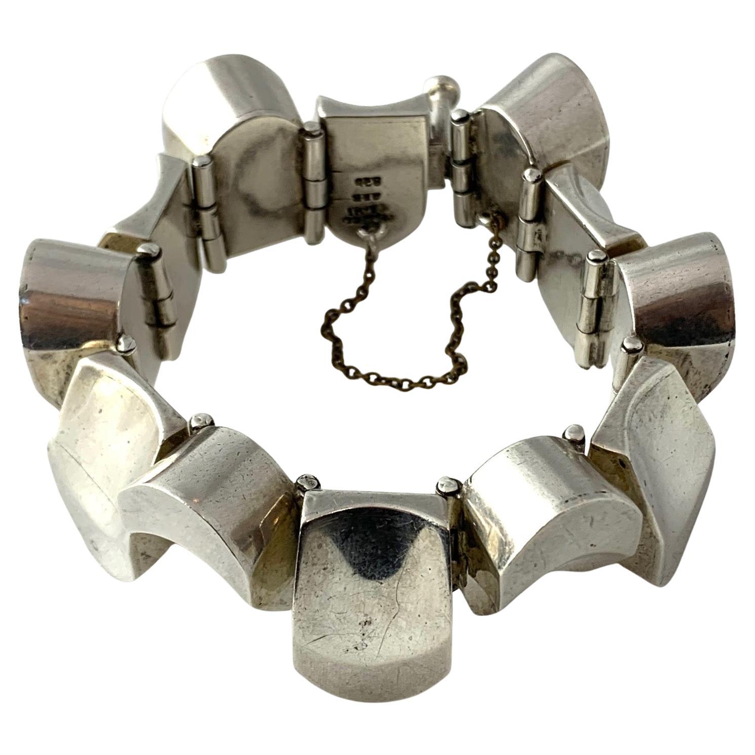 Antoñio Pineda Taxco Sterling Silver MidCentury Modernist "Thumbprint" Bracelet For Sale