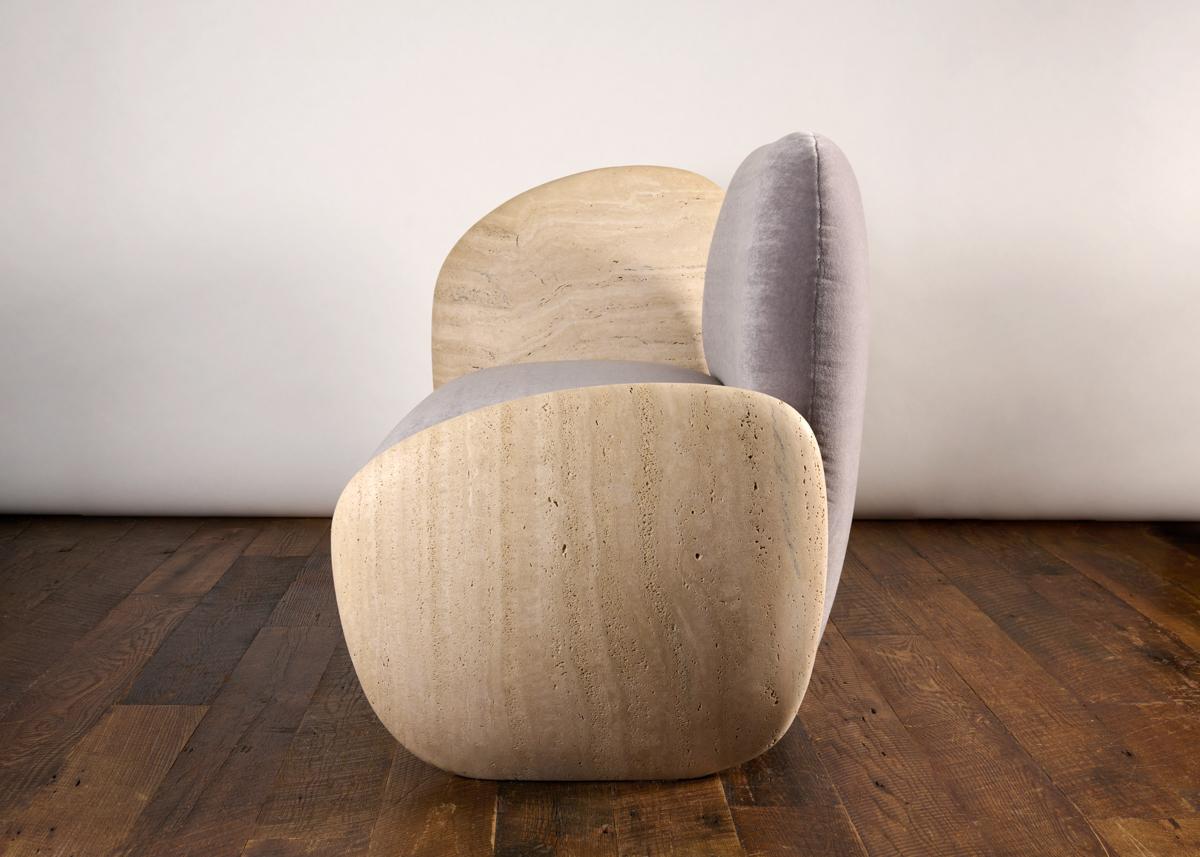 Travertine Antonio Pio Saracino, Cabochon Contemporary Two-Seater Sofa, US, 2022 For Sale