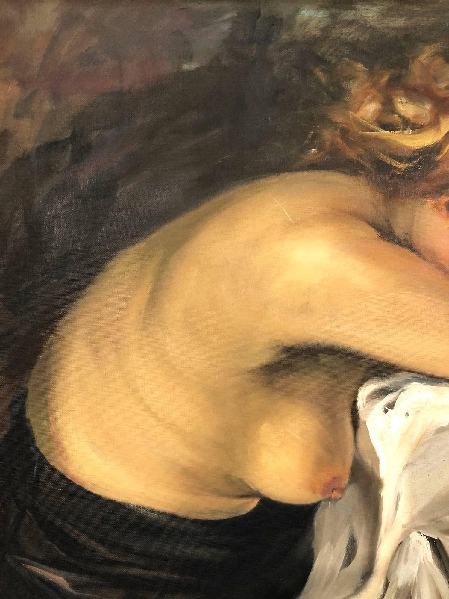 This is a wonderful example of Italian Artist Antonio Privitera's dramatic Nude portraits. The artist was truly a master of capturing the energy and the emotion of his subjects effortlessly. A striking piece, with expressed lust and beauty as the