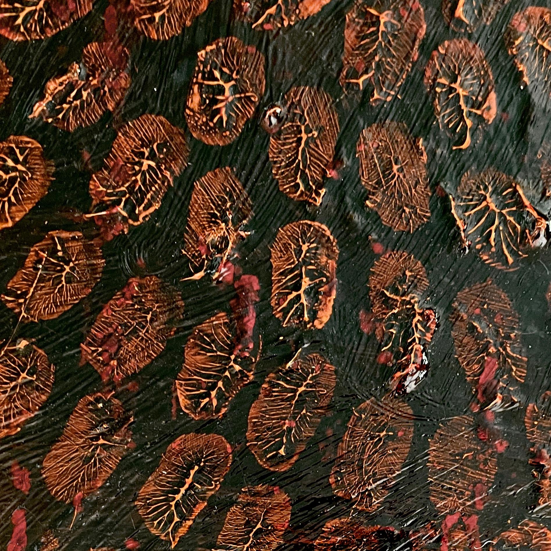 Centre de table : peinture abstraite sur toile, tons terre foncée et or avec mandala en cercle - Abstrait Painting par Antonio Puri