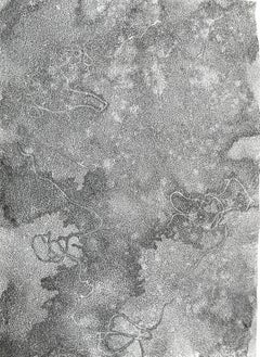 Cincuenta 1: pittura a inchiostro sumi su carta a mano strutturata proveniente dall'India: grigio nero