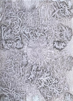 Cincuenta 4: sumi ink painting on textured handmade paper from India; pink, gray