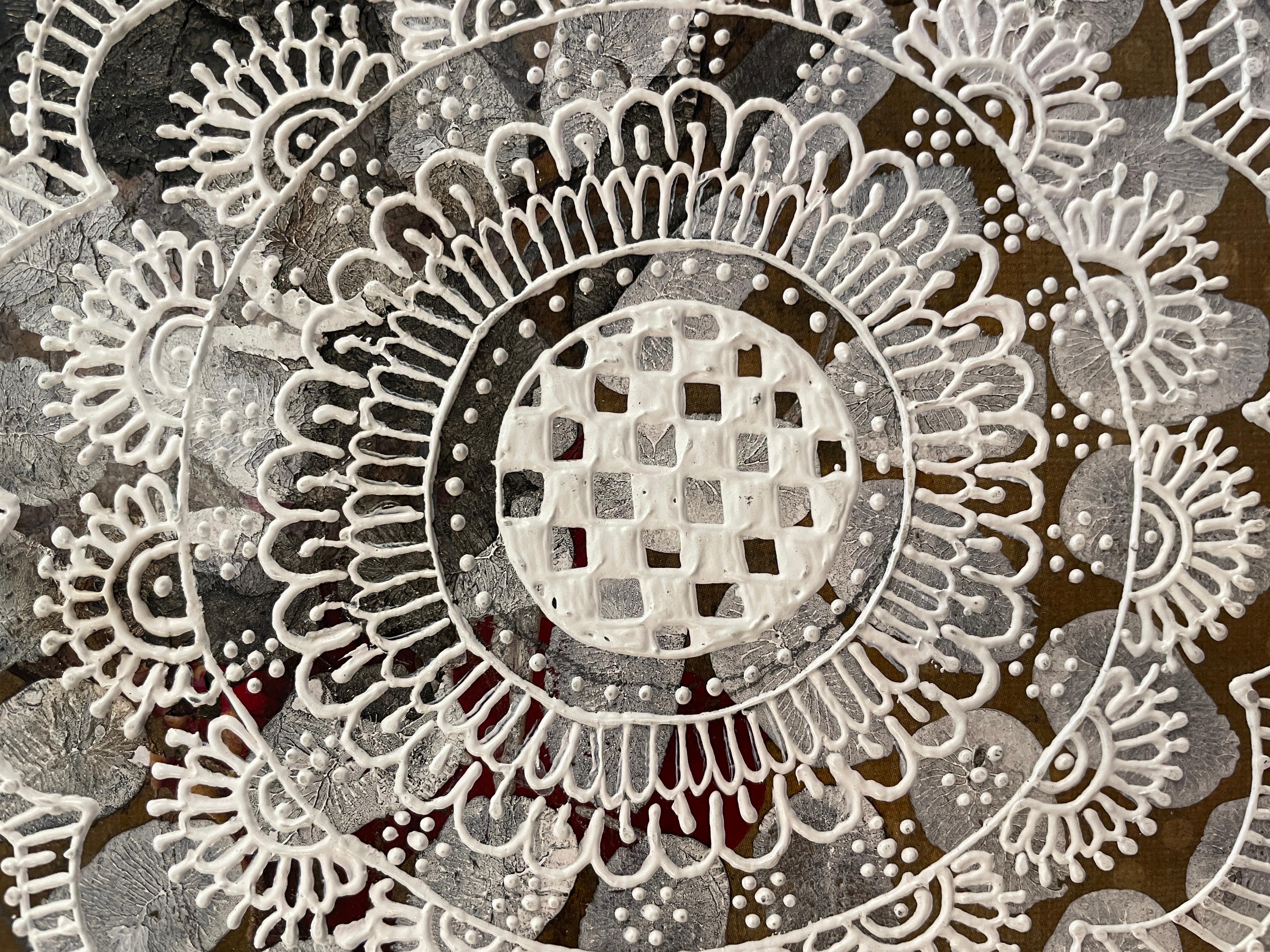 India #1: abstract painting on paper in earth tones & black w/ white mandala - Painting by Antonio Puri