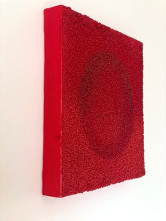 Tantra 11: minimalist abstract mandala sculpture painting, red circle