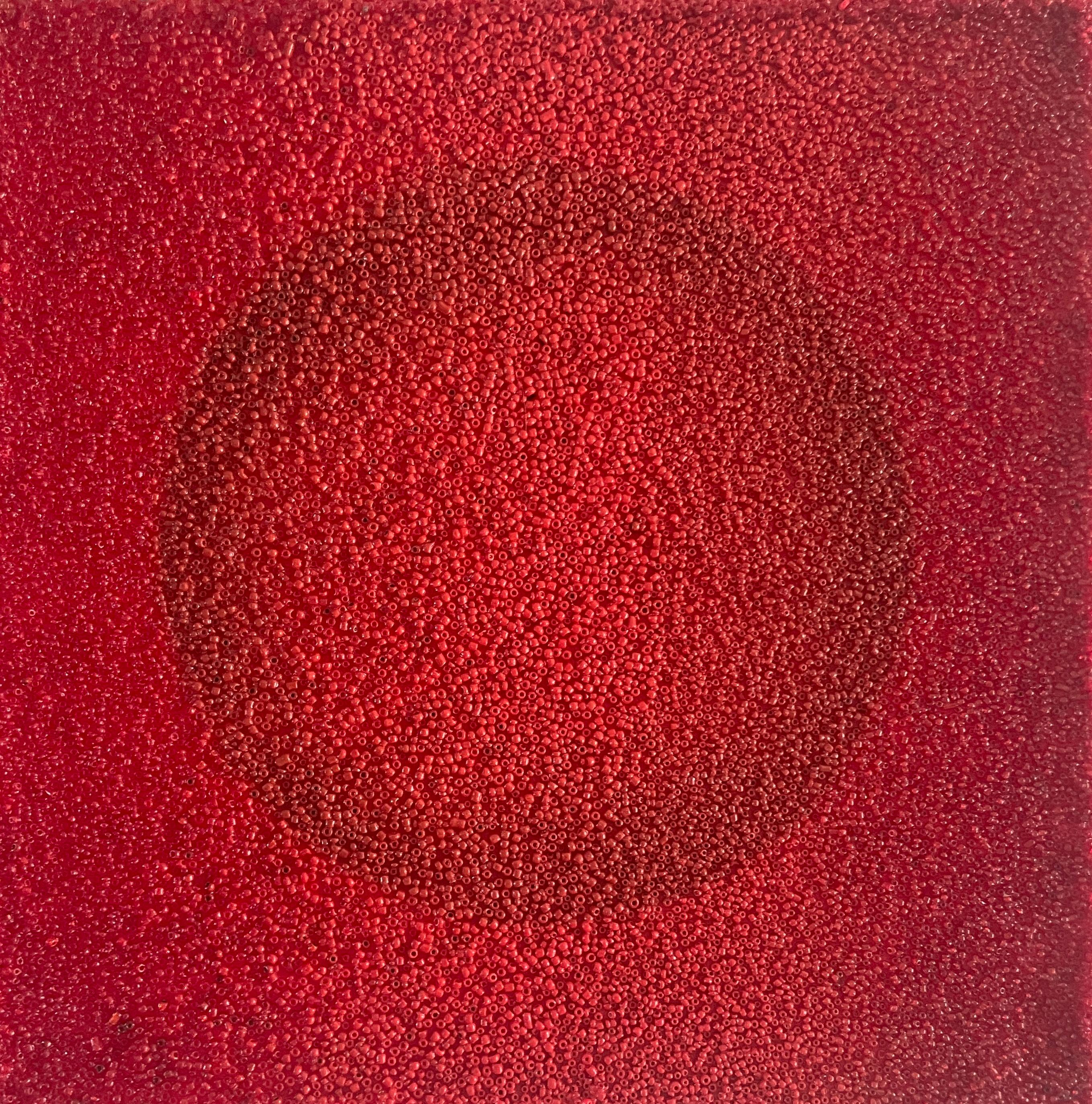 Abstract Sculpture Antonio Puri - Tantra 35 : peinture abstraite indienne de mandala spirituel, sculpture de cercle, perles rouges