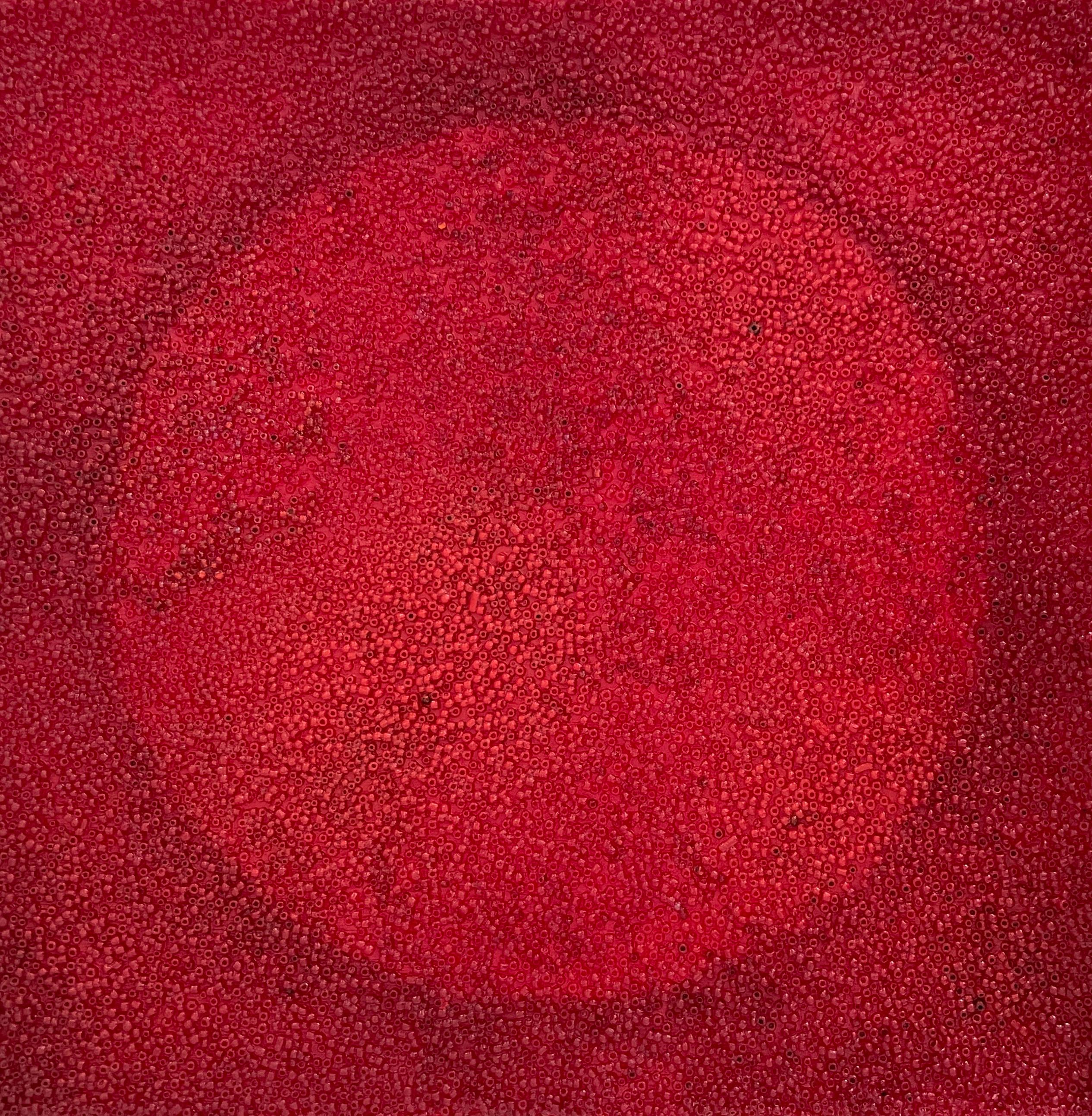 Tantra 48: minimalistische abstrakte spirituelle Mandala-Skulptur, rote Kreise