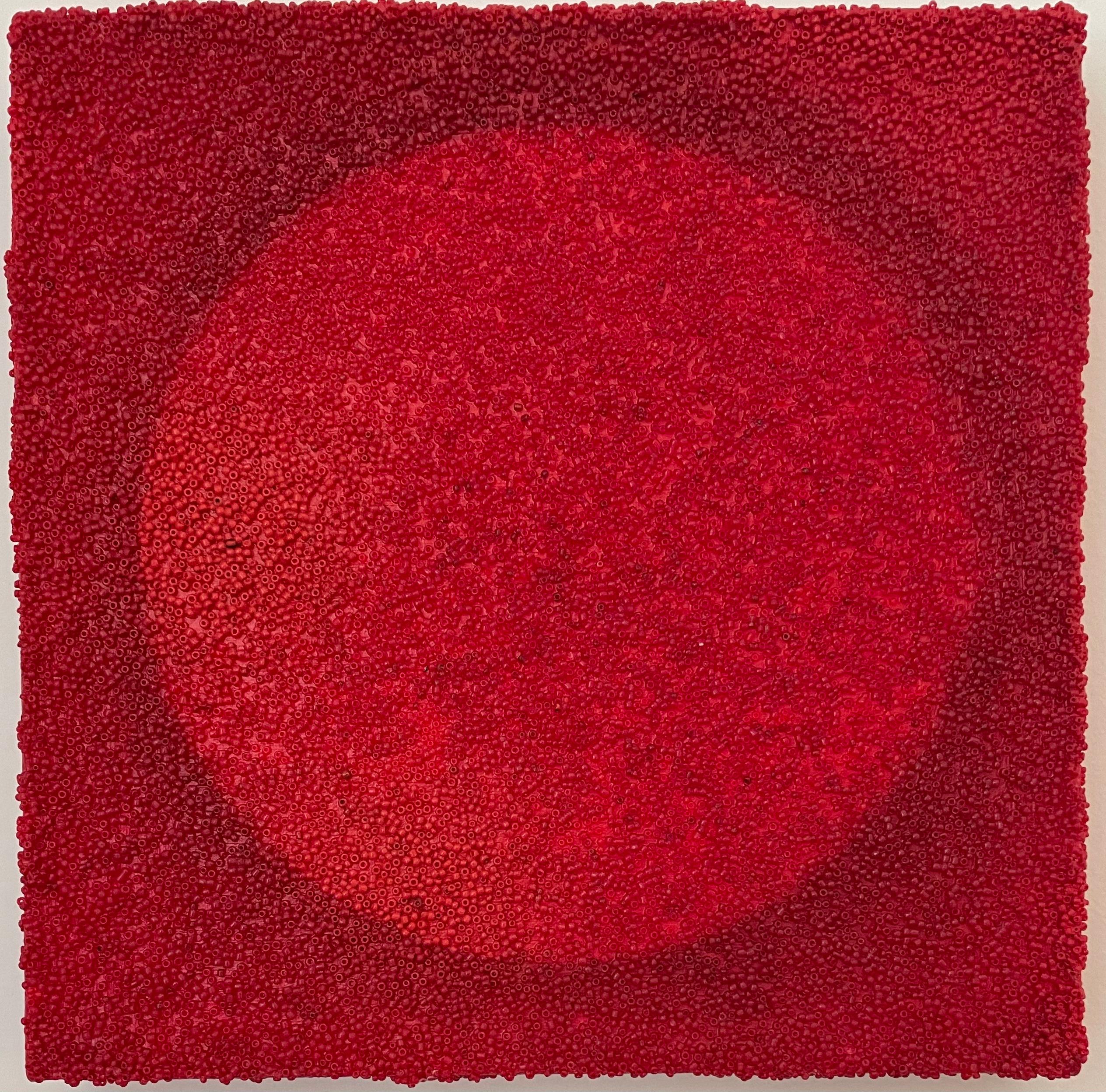 Antonio Puri Abstract Painting - Tantra 57: minimalist abstract mandala sculpture painting, red circles