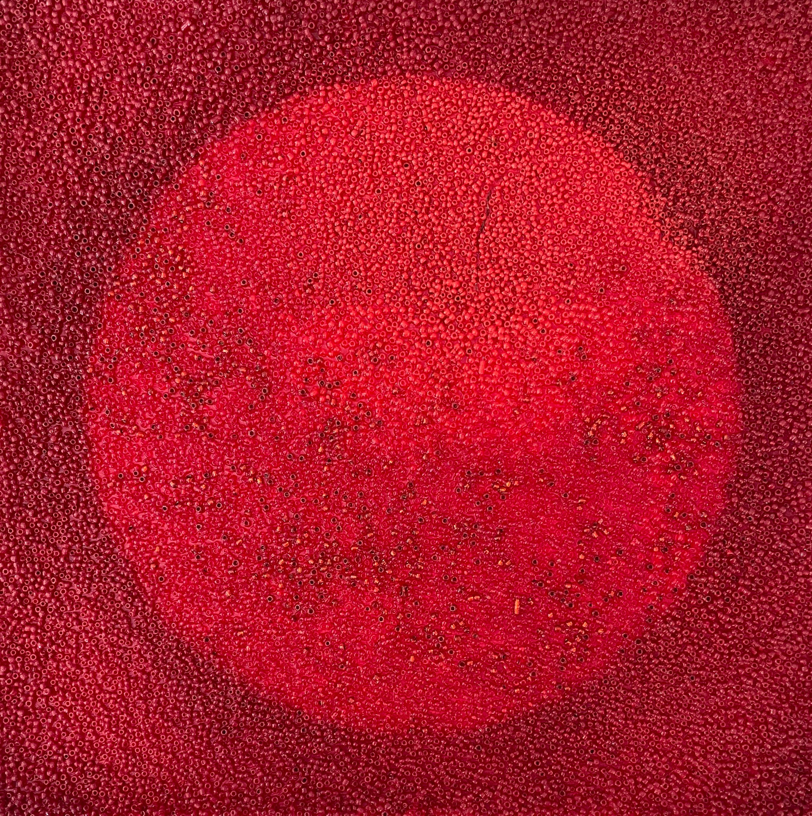 Antonio Puri Abstract Sculpture - Tantra 67: minimalist abstract spiritual mandala sculpture painting, red circles