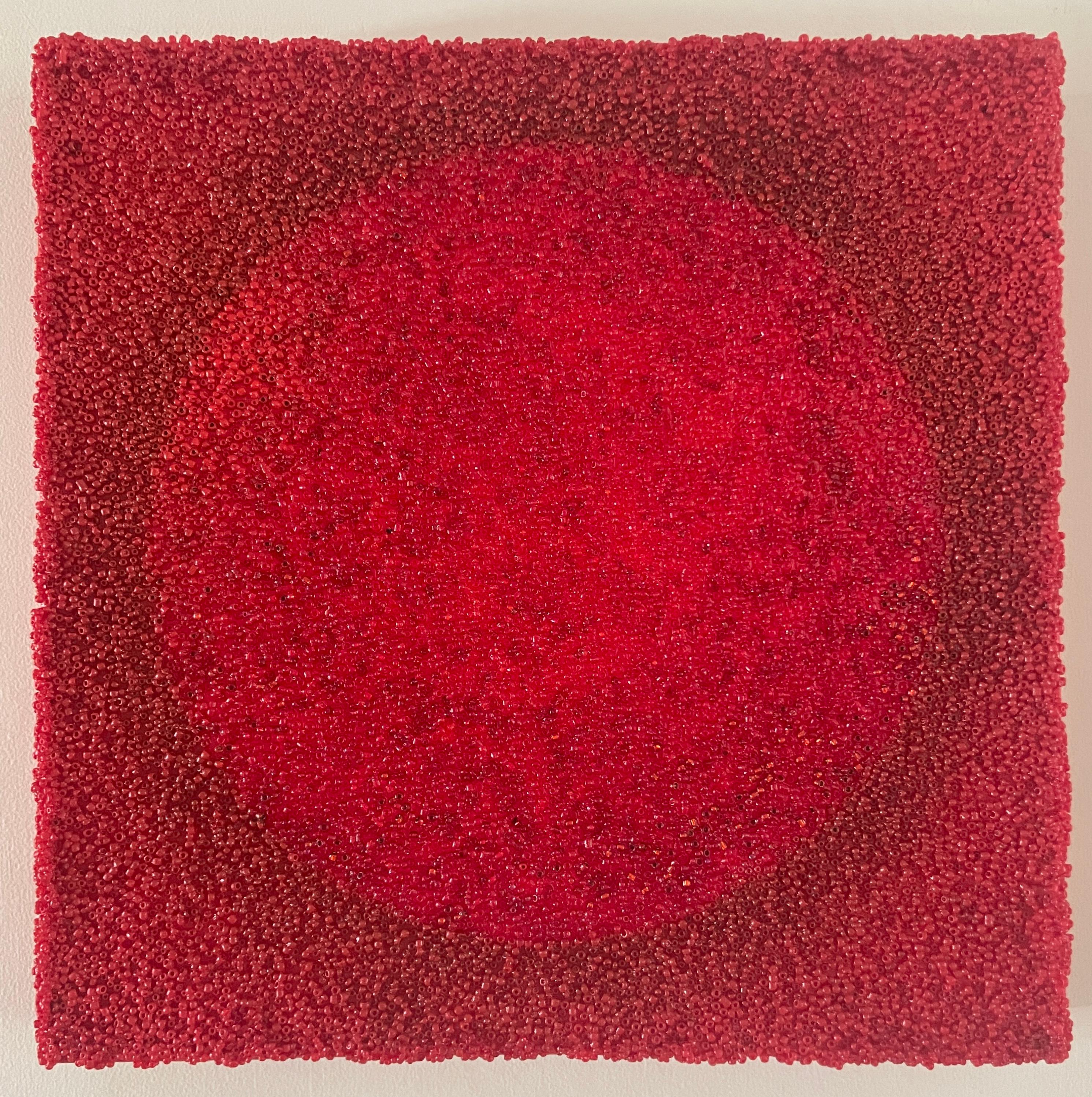 Tantra 72: pintura escultura mandala espiritual abstracta minimalista, círculo rojo - Abstract Painting Rojo de Antonio Puri