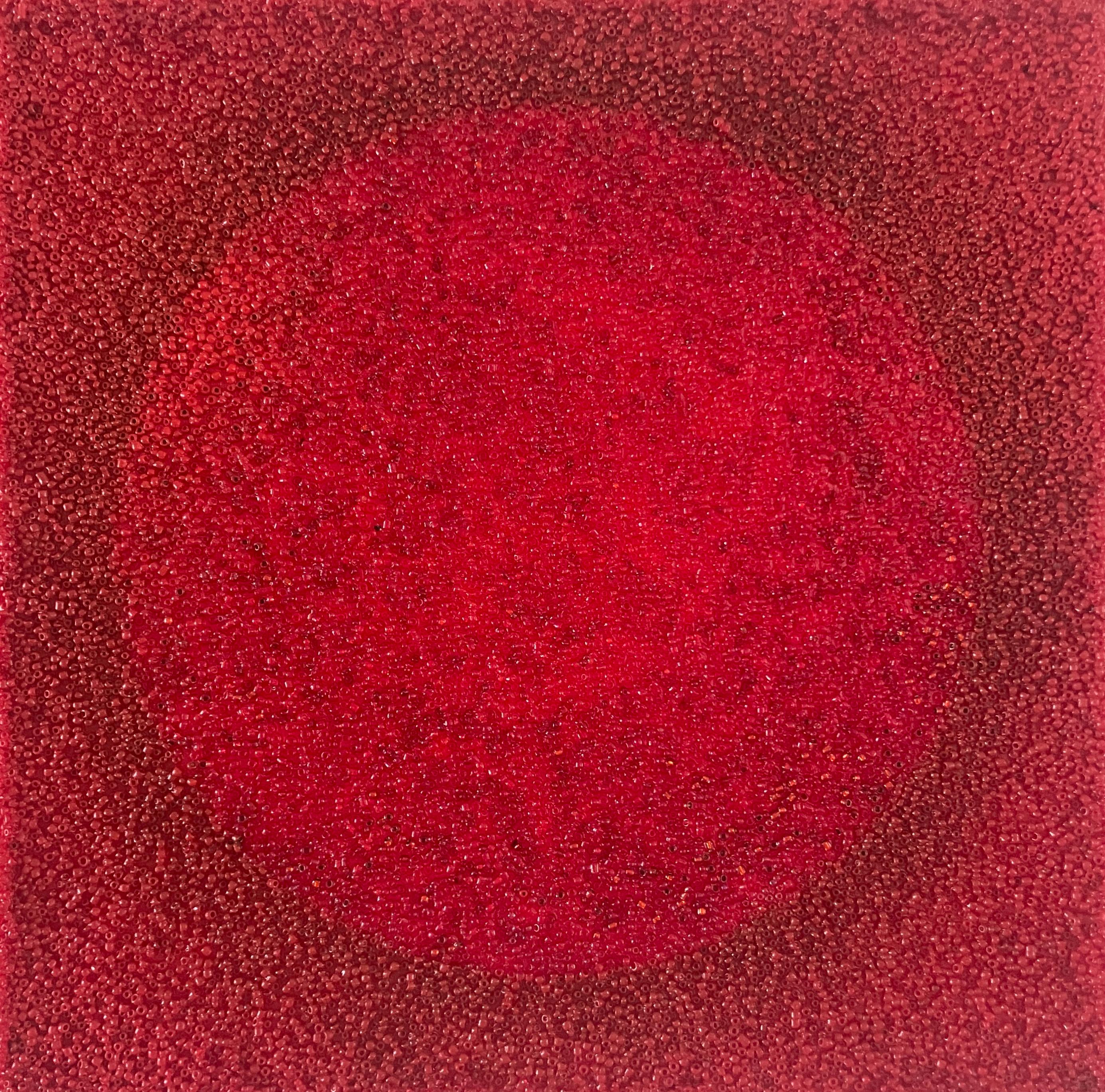 Abstract Painting de Antonio Puri - Tantra 72: pintura escultura mandala espiritual abstracta minimalista, círculo rojo