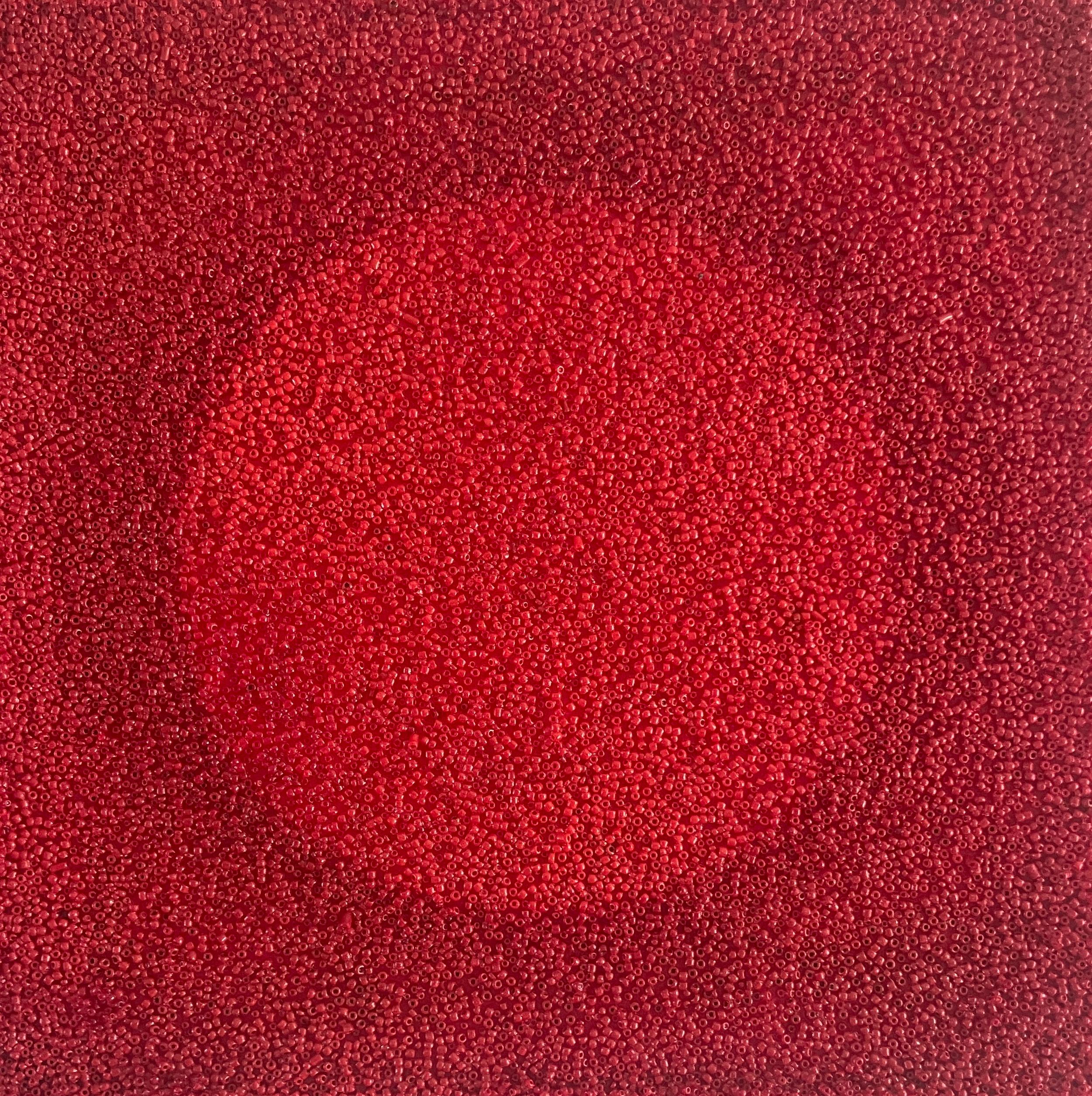 Abstract Sculpture Antonio Puri - Tantra 87 : peinture abstraite indienne de mandala spirituel, sculpture de cercle, perles rouges