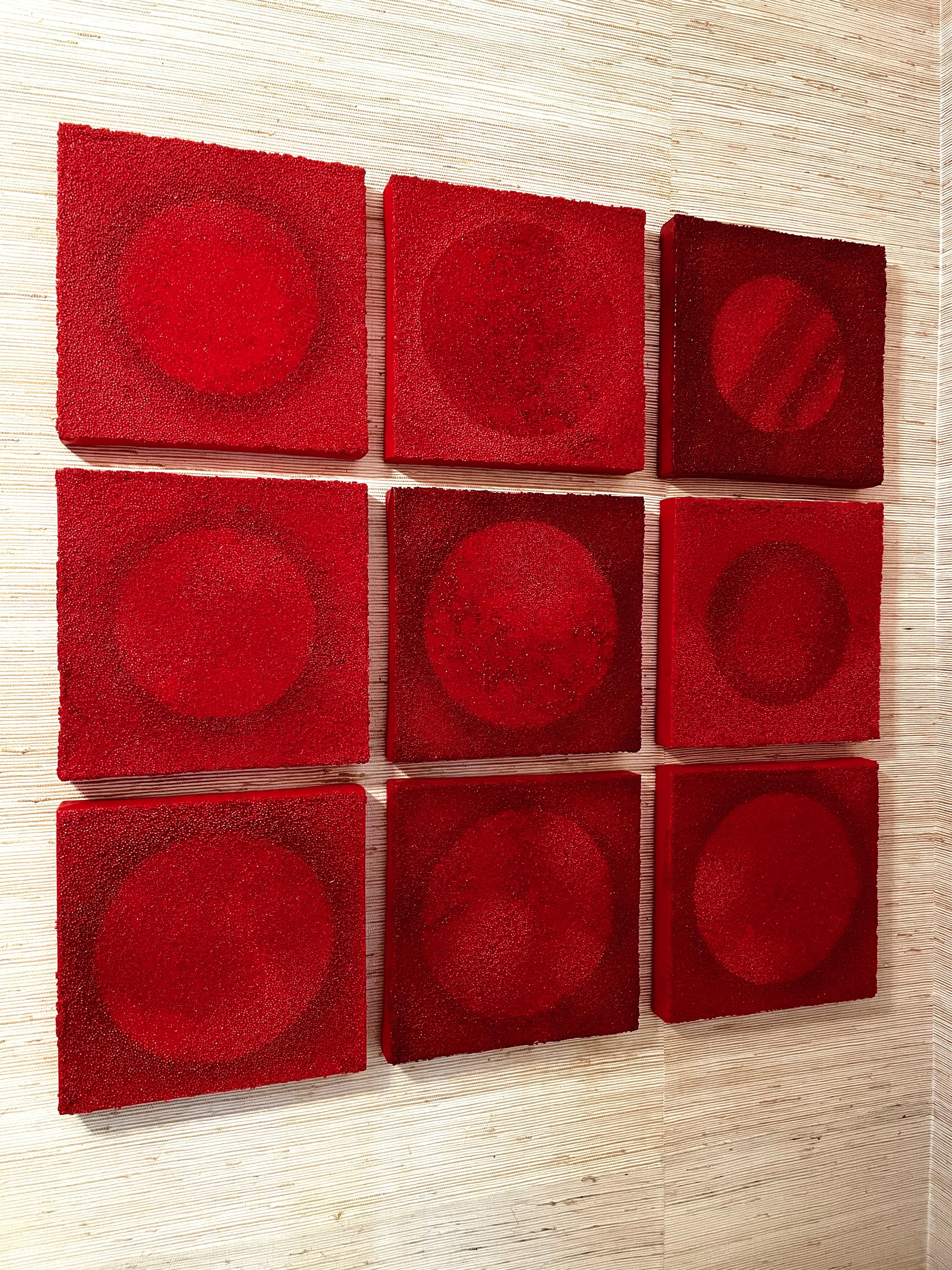 Tantra 88: escultura abstracta espiritual mandala círculo pintura con cuentas rojas en venta 1