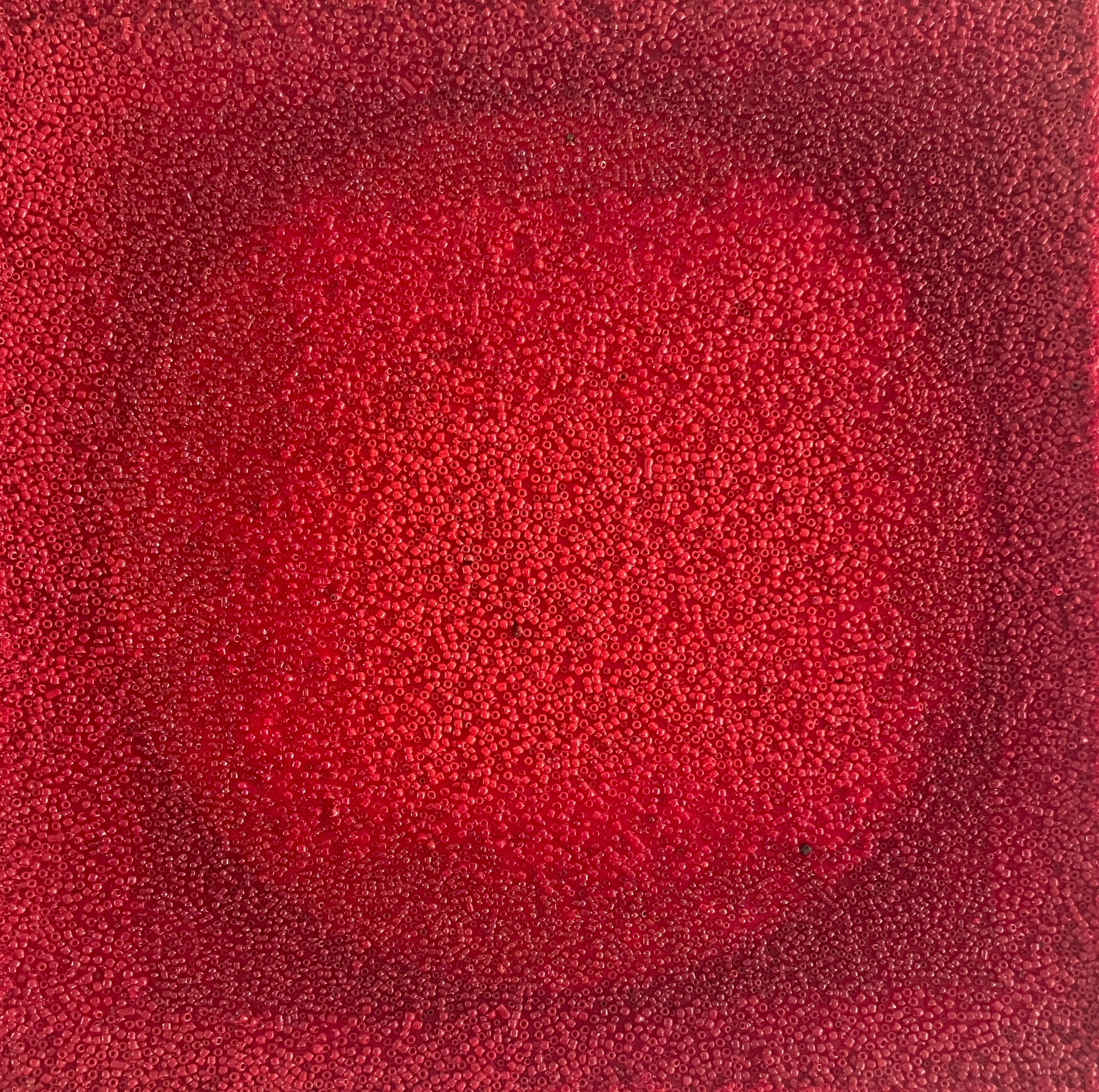 Abstract Sculpture de Antonio Puri - Tantra 88: escultura abstracta espiritual mandala círculo pintura con cuentas rojas