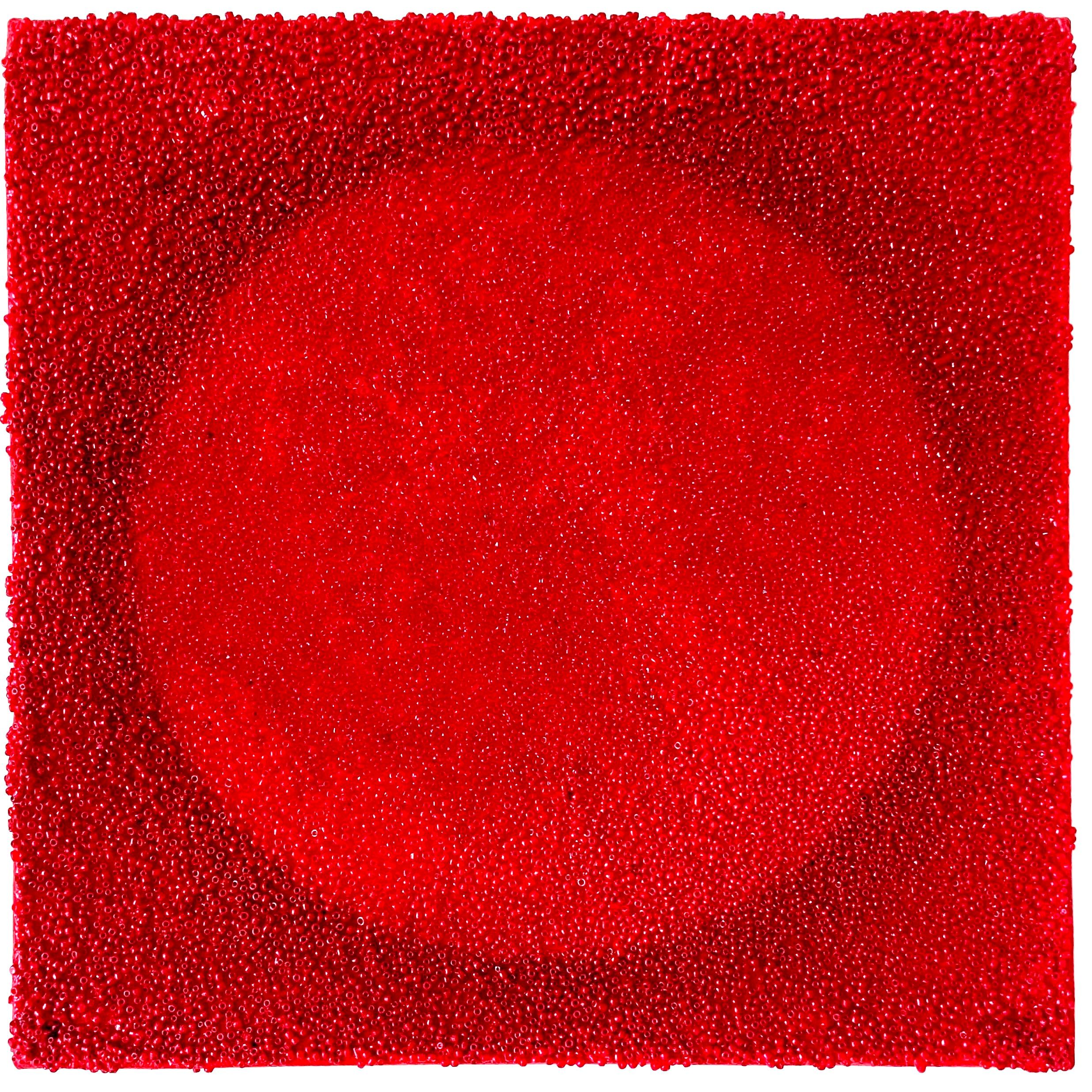 Tantra 92 : peinture de mandala spirituel abstrait et minimaliste, cercle rouge - Sculpture de Antonio Puri