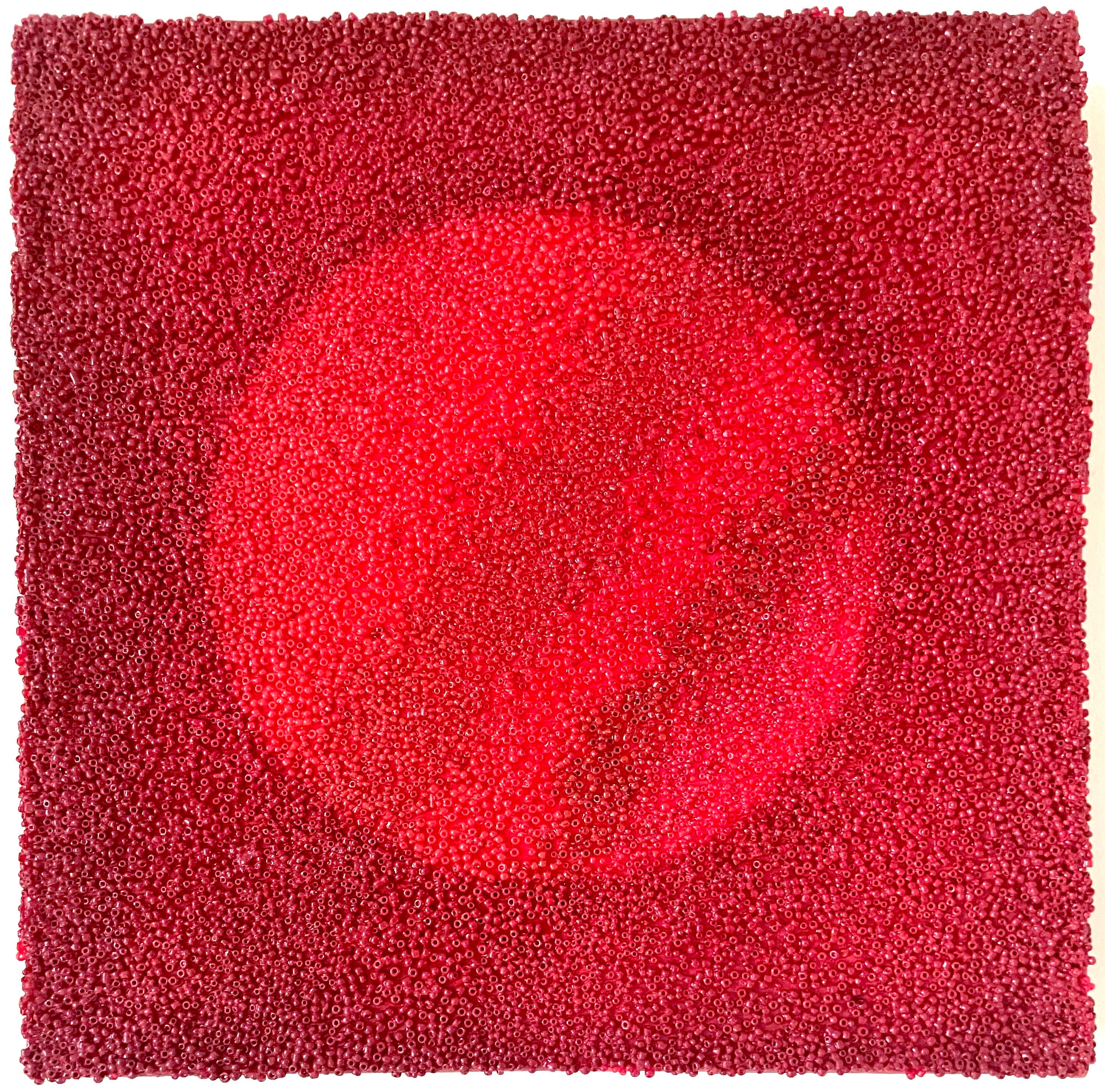 Tantra 99: pintura escultura mandala abstracta minimalista, planeta círculo rojo - Abstract Painting Rojo de Antonio Puri